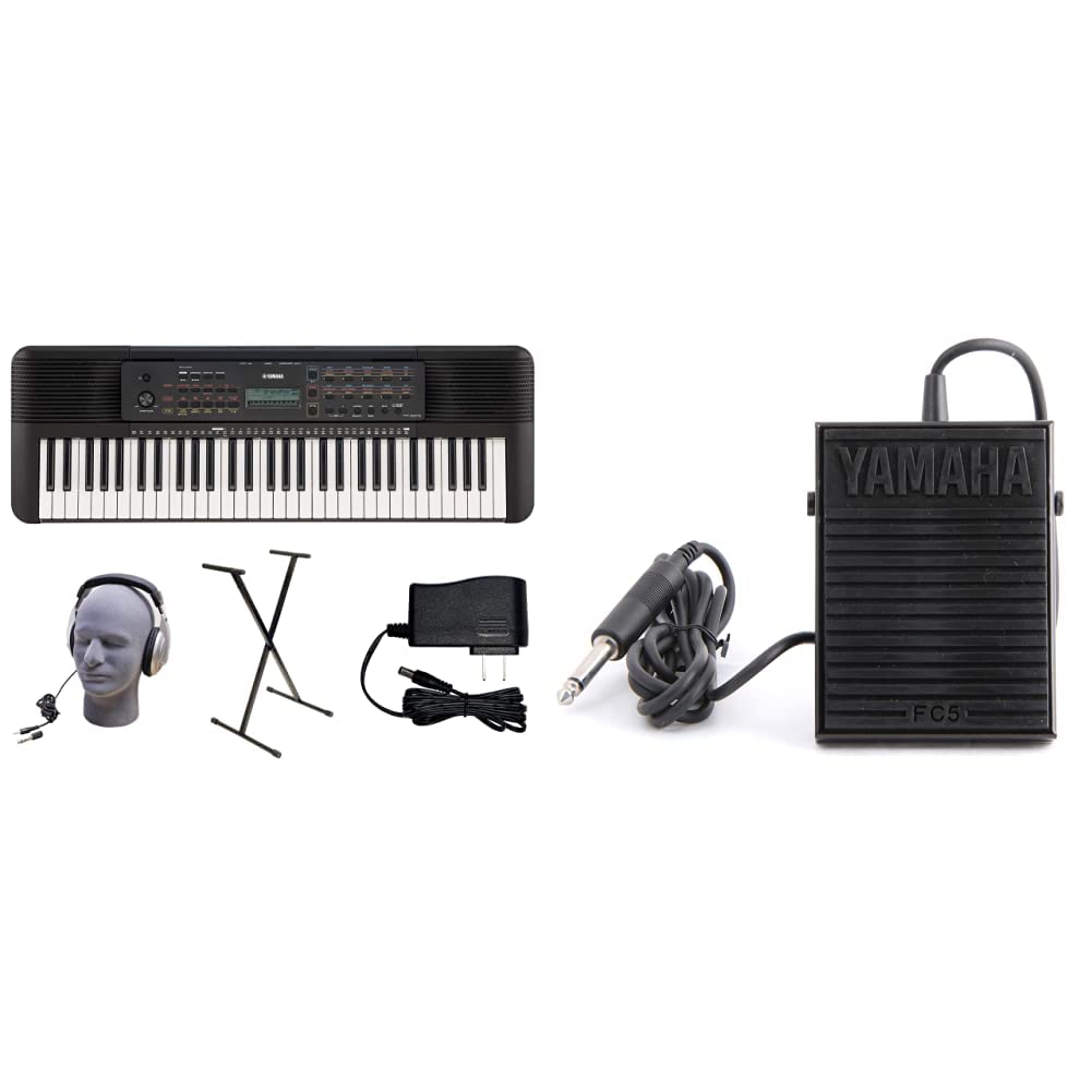 Yamaha PSR-E273 61-Key Portable Keyboard Bundle with Power Adapter, Stand & Headphones - Includes FC5 Sustain Pedal - Perfect for Beginners, Home Practice & Live Performances (Black)