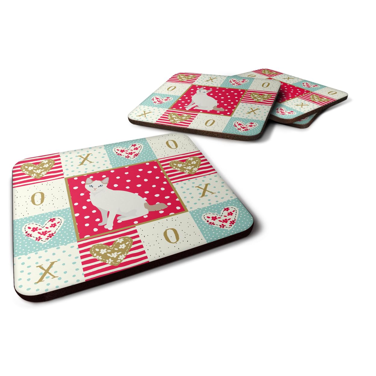 Korean Bobtail Cat Love Foam Coasters Set of 4 - Colorful Drink Coasters for Coffee Table, Home Decor & Gift Idea - Cute Cat-Themed Coasters for Kitchen, Living Room & Office Use