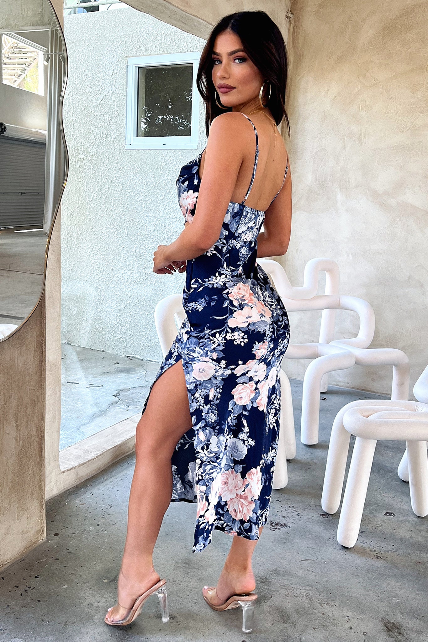 Florence Midi Dress - Blue Floral Print Summer Dress for Women | Perfect for Beach Vacations, Garden Parties & Date Nights