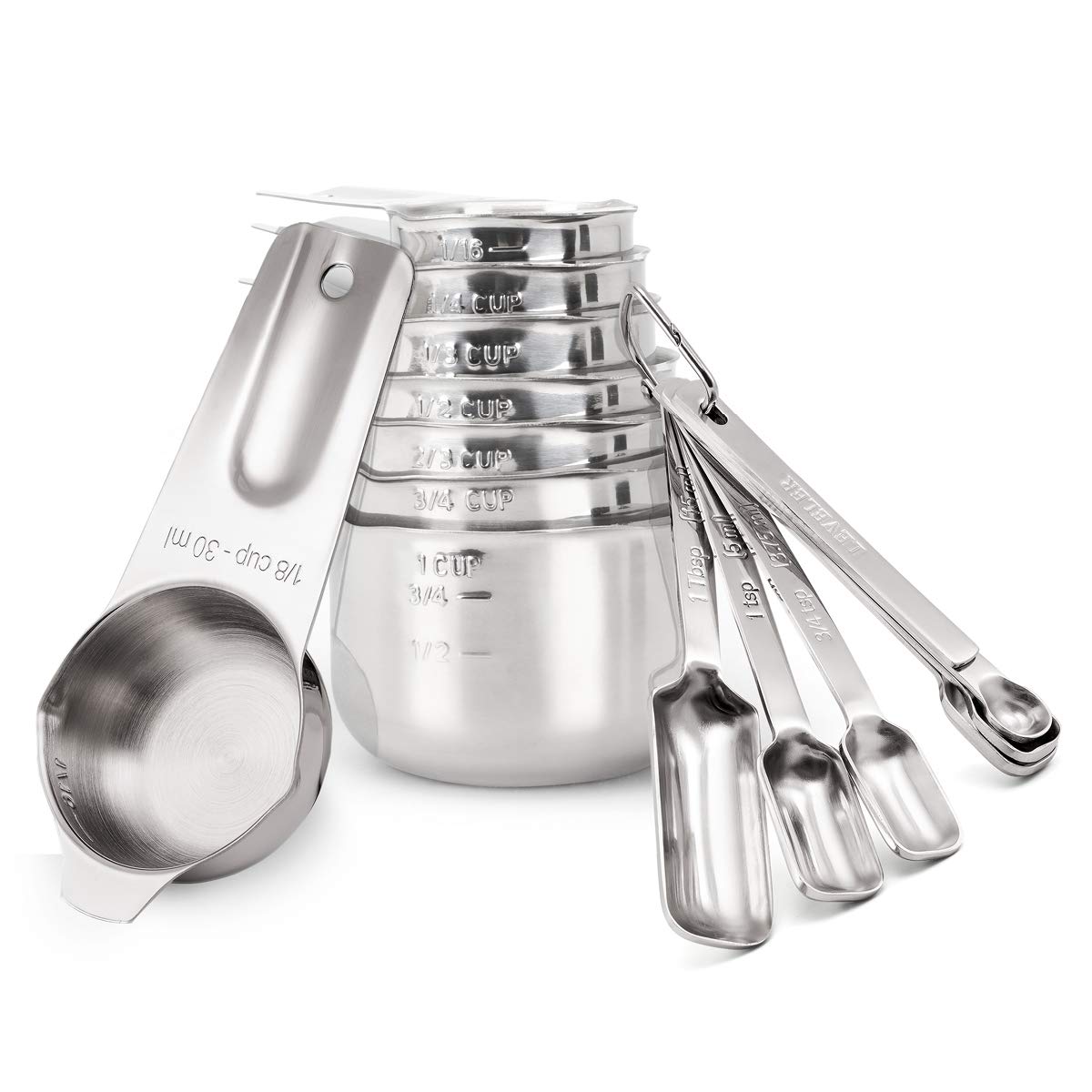 2lbDepot 14-Piece Stainless Steel Measuring Cups and Spoons Set - 7 Cups, 6 Spoons & 1 Leveler for Precise Baking & Cooking - Perfect for Dry & Liquid Ingredients - Ideal for Home Kitchen, Professional Bakeries & Culinary Schools
