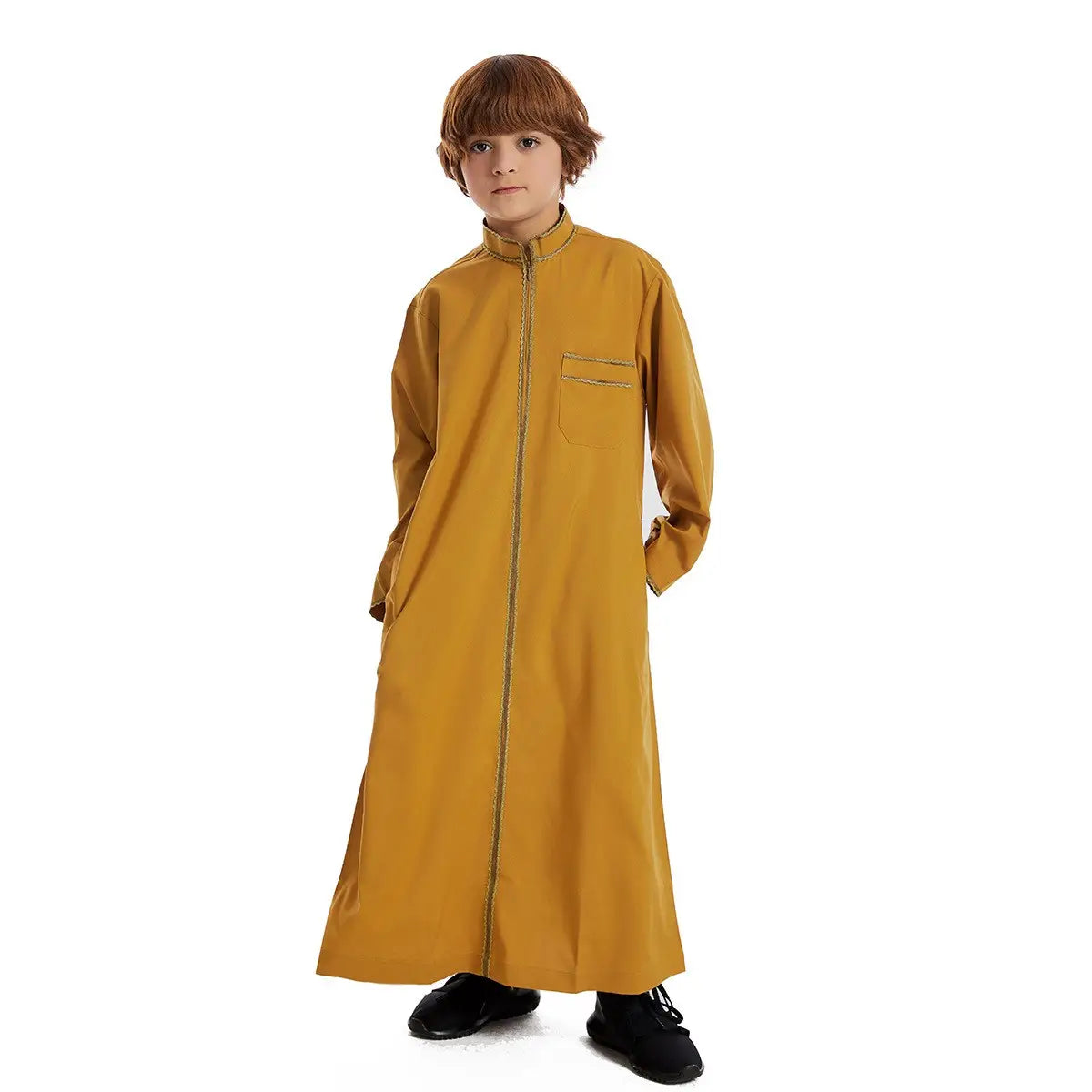 Premium Middle Eastern Arab Boy Thobe Thawb - Traditional Islamic Zipper Robe for Kids - Perfect for Eid, Weddings & Special Occasions