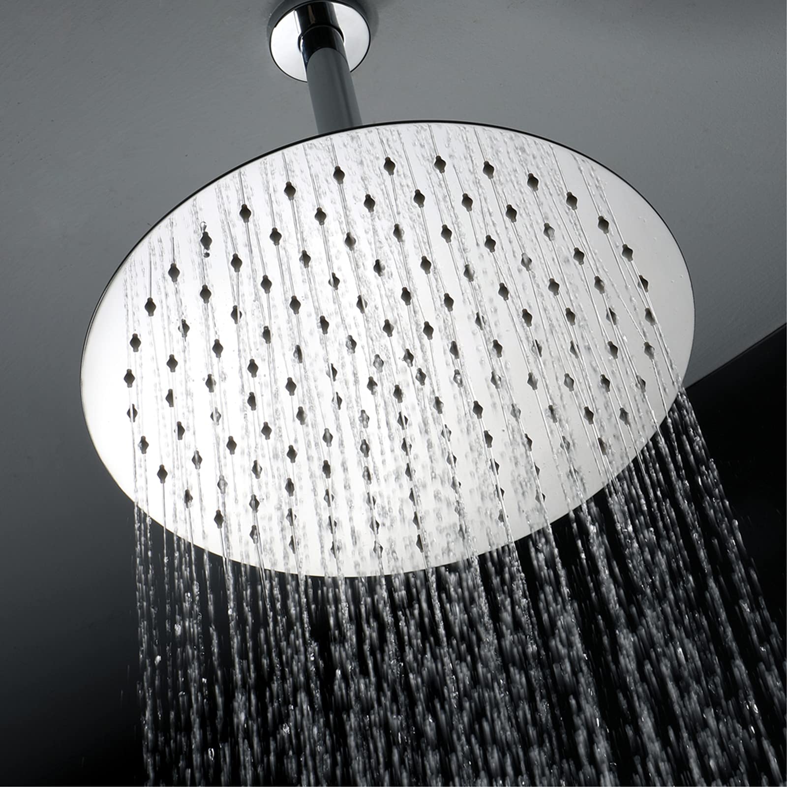 16 Inch Stainless Steel Rain Shower Head - High Pressure Rainfall Showerhead with Ultra-Thin Design, Full Body Coverage & Easy-Clean Silicone Nozzles - Chrome Finish Round Showerhead for Spa-Like Bathroom Experience (Perfect for Master Bath, Luxury Hotels and Relaxing Showers)