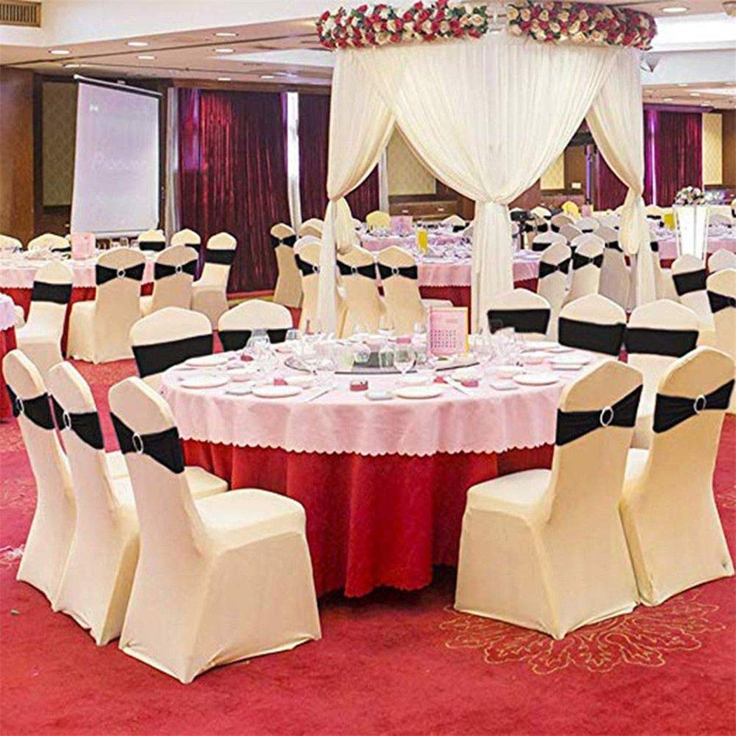 25PCS Elastic Chair Sashes for Wedding Decorations - Adjustable Chair Bands with Buckle, Perfect for Weddings, Parties & Evening Events (Orange) - Elegant Table Setting & Venue Decoration Accessories