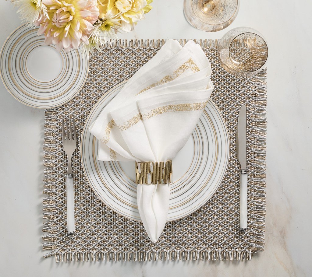Elegant Matrix Napkin Rings Set of 4 - Stainless Steel Silverware Holders for Formal Dining, Holiday Table Decor, and Wedding Place Settings