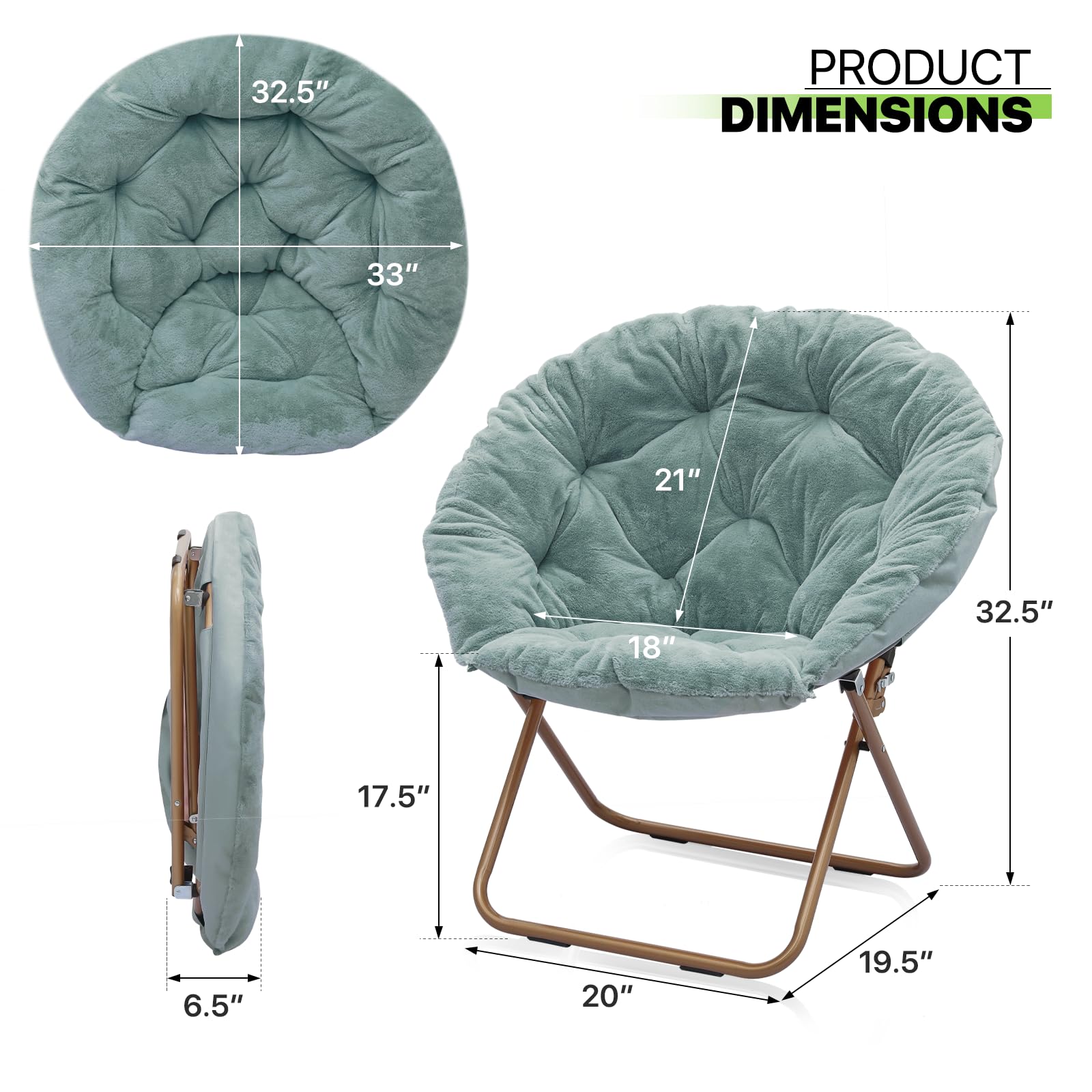**Foldable Oversized Moon Saucer Chairs for Adults – Large Cozy Lounge Chair for Bedroom, Living Room, or Outdoor – Teal, Set of 2**