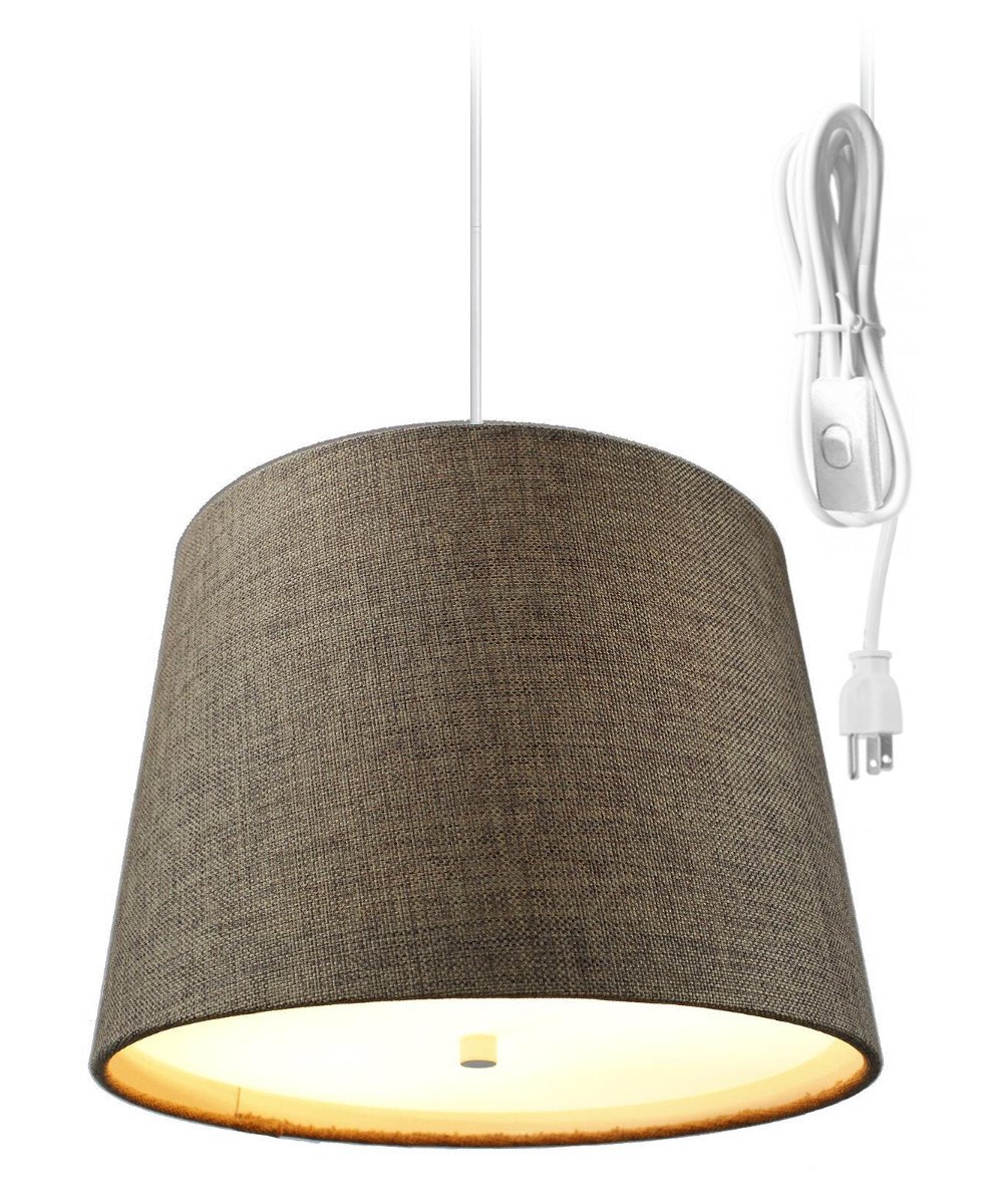 HomeConcept 2-Light Plug-in Swag Pendant with Diffuser - 14 Inch Chocolate Burlap Shade & White Cord - Perfect for Kitchen Island, Dining Room or Bedroom Lighting