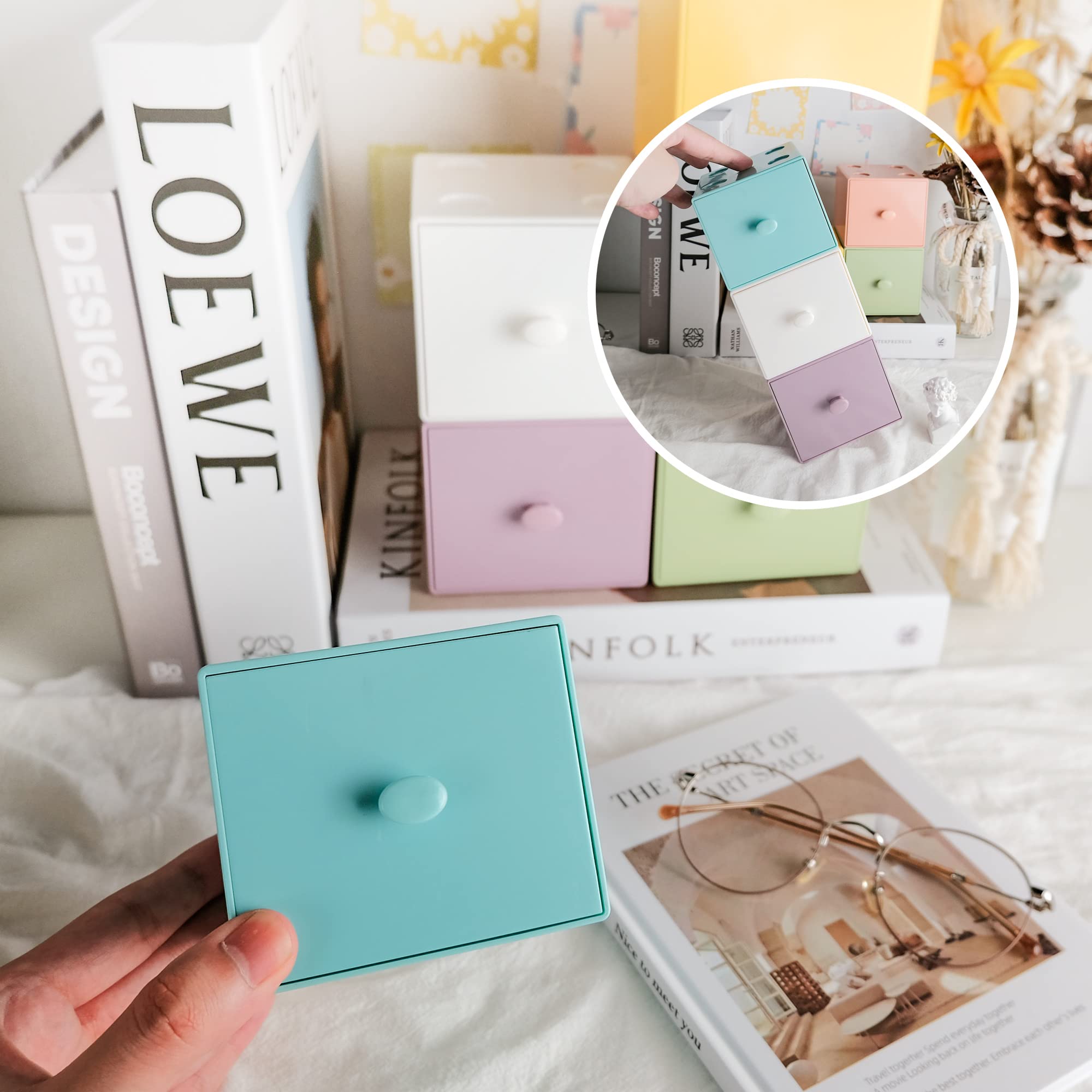2-Pack Small Desk Organizer with Stackable Drawers - Cute Desktop Storage for Crafts, Office & Home Supplies (Baby Blue) | Perfect for Organizing Makeup, Stationery & Small Accessories