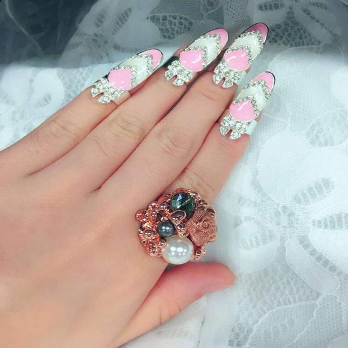 4 Pcs Elegant Rhinestone Crystal Nail Rings for Women - Fashionable Fingertip Jewelry Accessories for Parties, Weddings, and Special Occasions