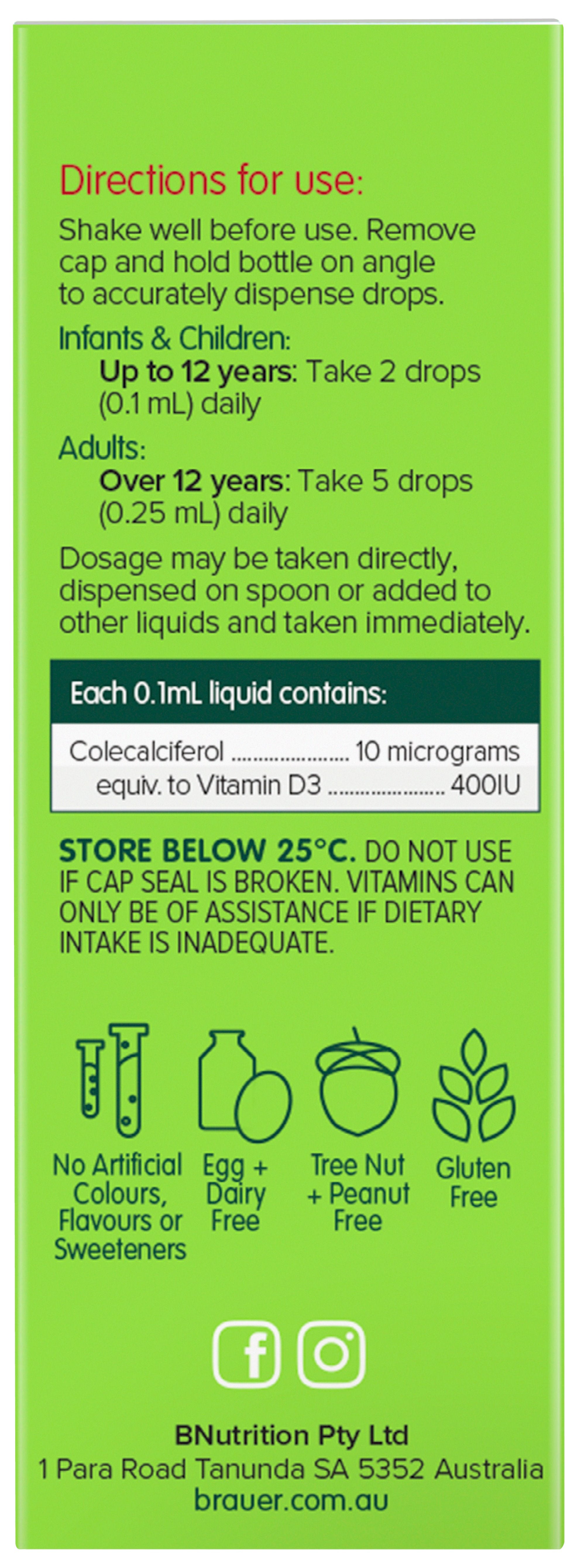 Brauer Baby & Kids Liquid Vitamin D 400 IU Drops - Supports Healthy Bone Development & Immune System - Ideal for Infants & Toddlers (Use for Daily Supplementation or Vitamin D Deficiency)
