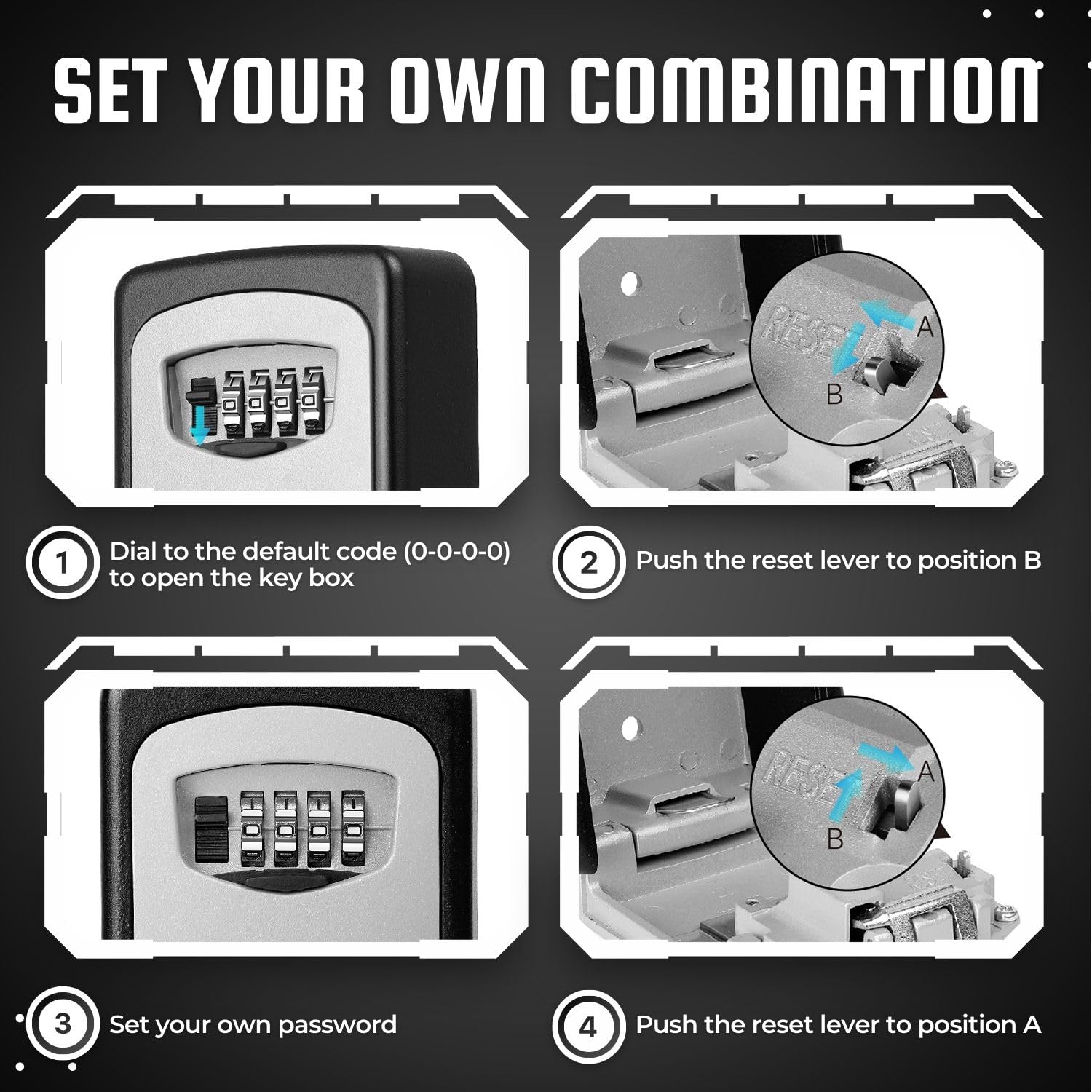 Flexzion Wall Mounted Key Lock Box - 4 Digit Combination Outdoor Key Safe with Weather & Rust Resistant Security for House, Door, Gate - Perfect for Vacation Rentals, Airbnb Hosts, and Property Management