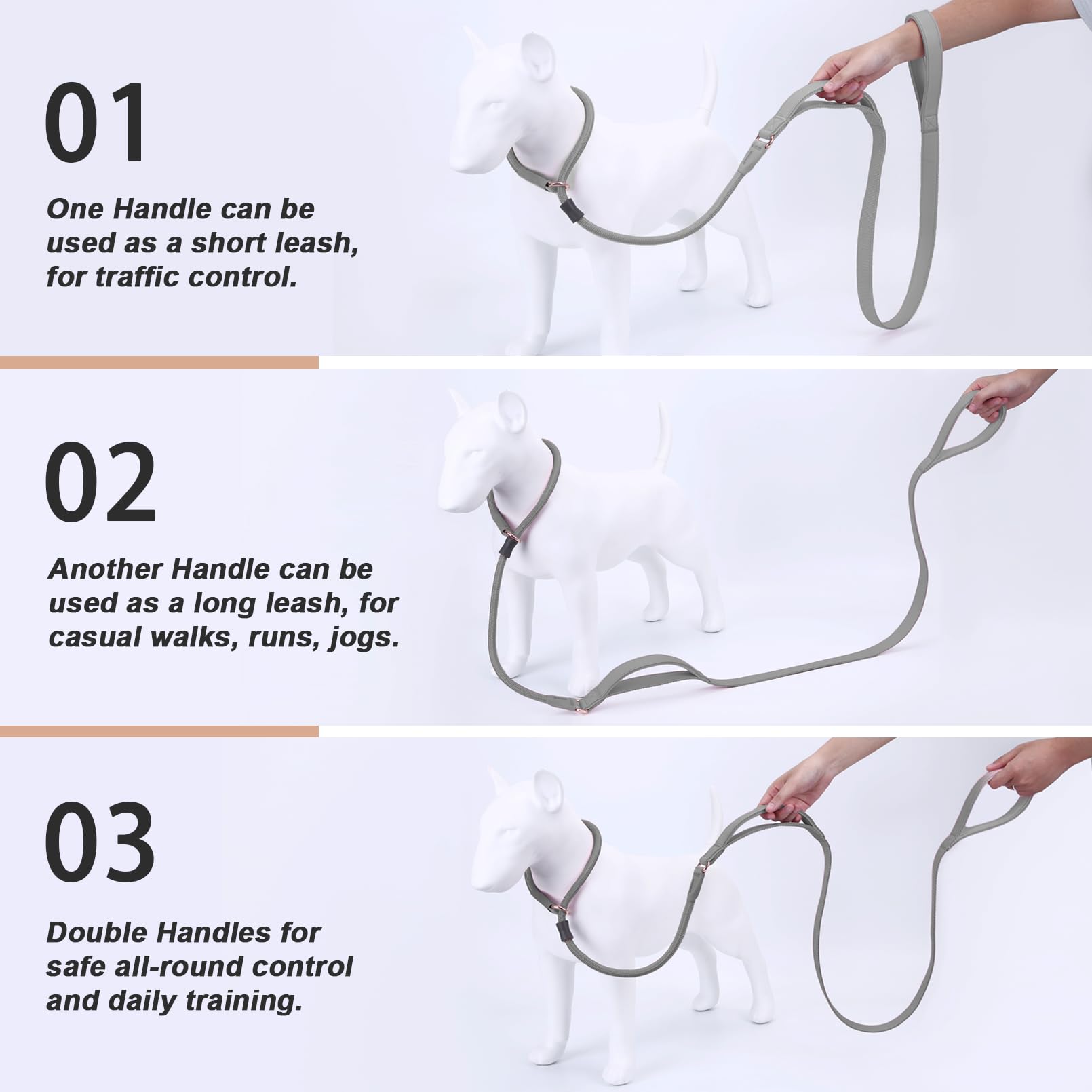 Premium Slip Lead Dog Leash - Double Handle Training Leash with Soft Leather & Heavy Duty Nylon - No Pull Walking for Small, Medium & Large Dogs (6ft, Grey) - Perfect for Obedience Training, Daily Walks & Outdoor Adventures