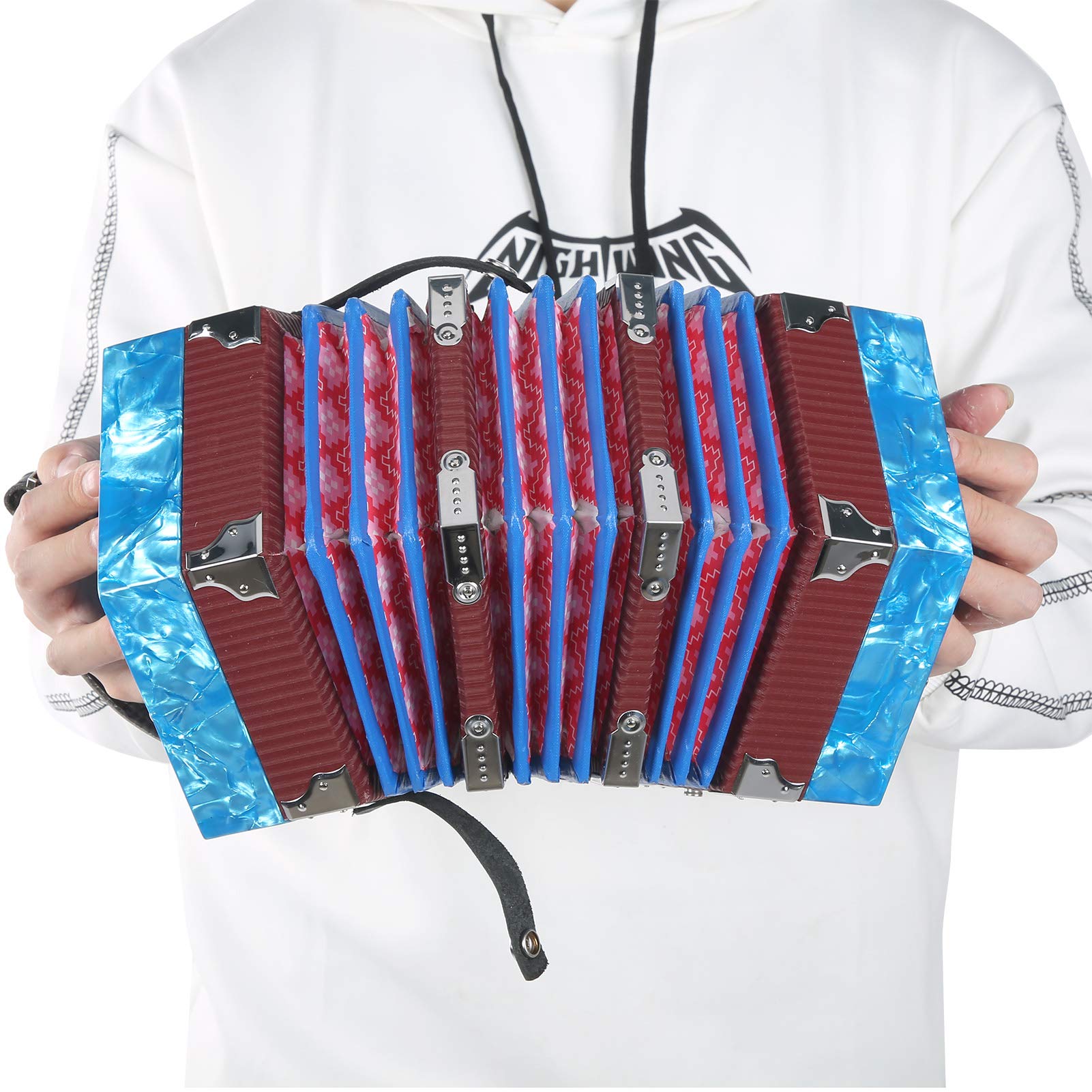 Professional Sky Blue Concertina Accordion with Adjustable Hand Strap & Carrying Bag - Ideal for Adults, Beginners & Students - Perfect for Folk Music, Street Performances & Music Classes