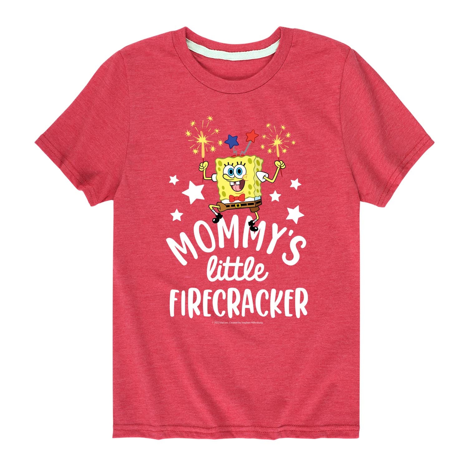 Spongebob Squarepants Graphic T-Shirt for Toddlers & Kids - Mommy's Little Firecracker Short Sleeve Cotton Tee - Fun Casual Wear for Playdates & Family Outings