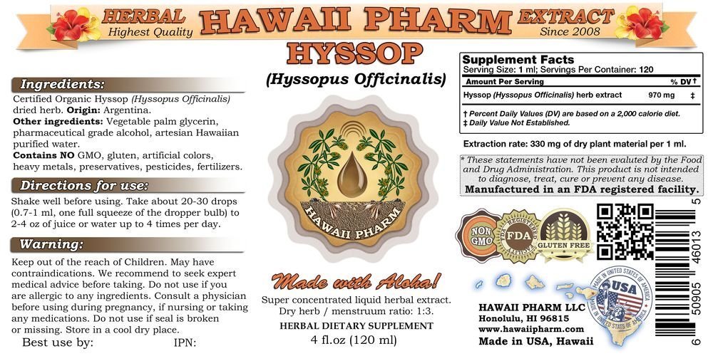Organic Hyssop Liquid Extract (Hyssopus officinalis) - 4oz Herbal Tincture Supplement for Immune Support, Respiratory Health & Stress Relief - Perfect for Tea, Aromatherapy & Natural Remedies