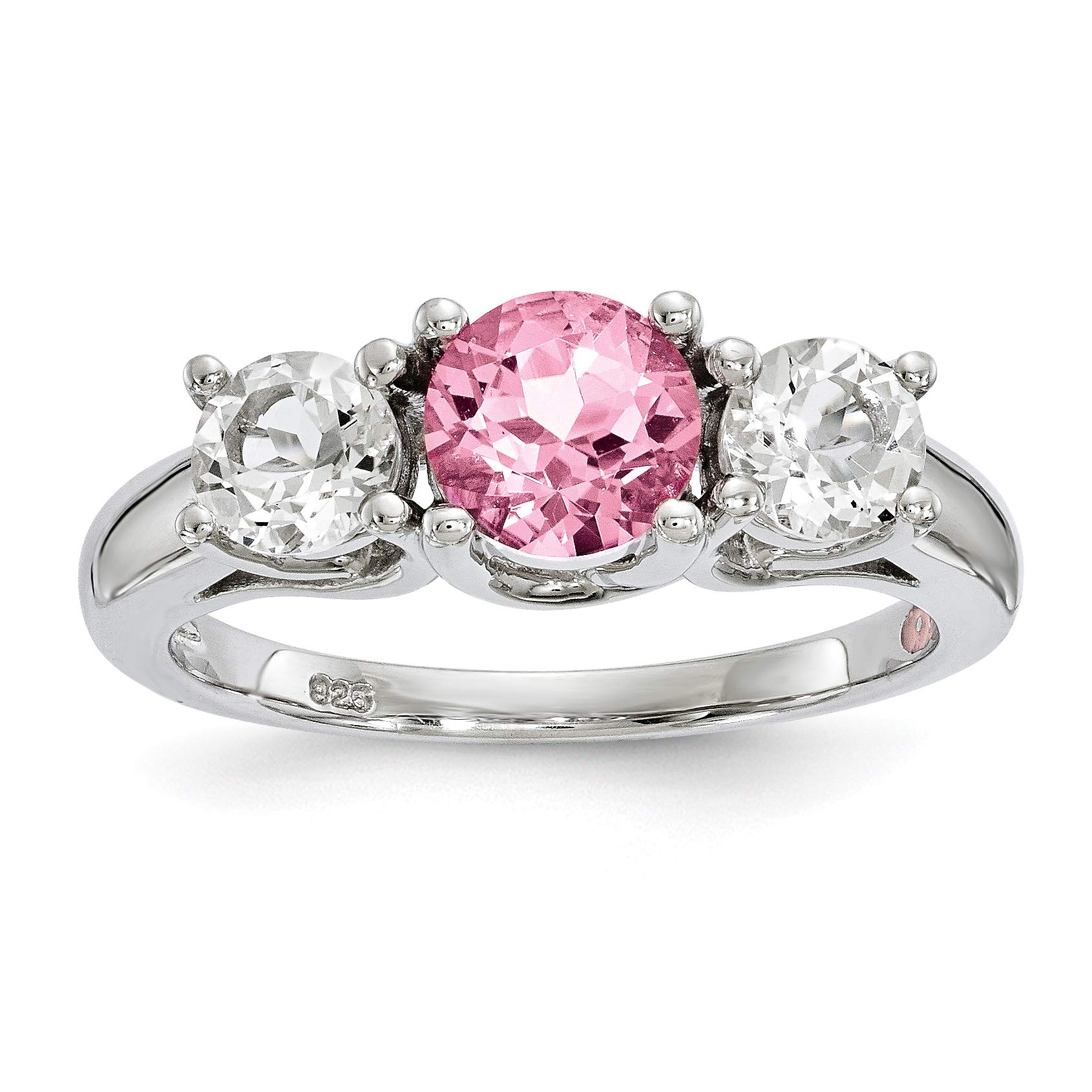 Sterling Silver Rhodium-Plated Survivor Women's Ring with Clear & Pink Crystal Topaz - Elegant Jewelry for Everyday Wear, Gift for Her, Anniversary & Special Occasions