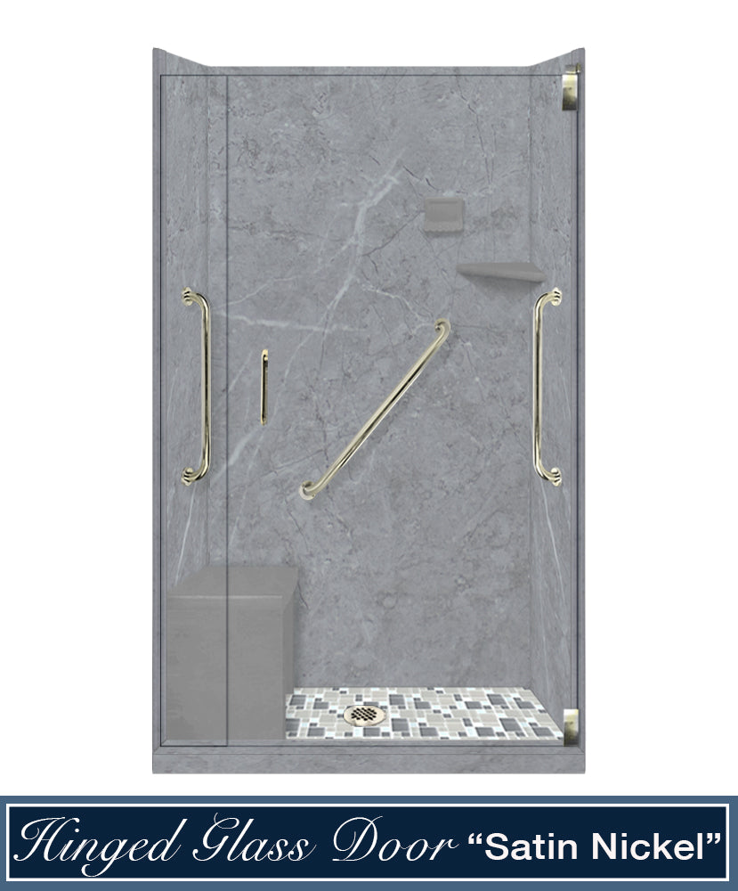 Freedom Grio Marble Newport Mosaic Alcove Shower Enclosure Kit - Waterproof Bathroom Upgrade for Modern Homes & Luxury Hotels