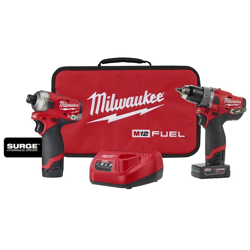 **M12 FUEL 12V Brushless Cordless Hammer Drill & SURGE Hydraulic Impact Driver Combo Kit (2-Tool Set) – Ideal for DIY Projects, Construction, and Home Repairs**