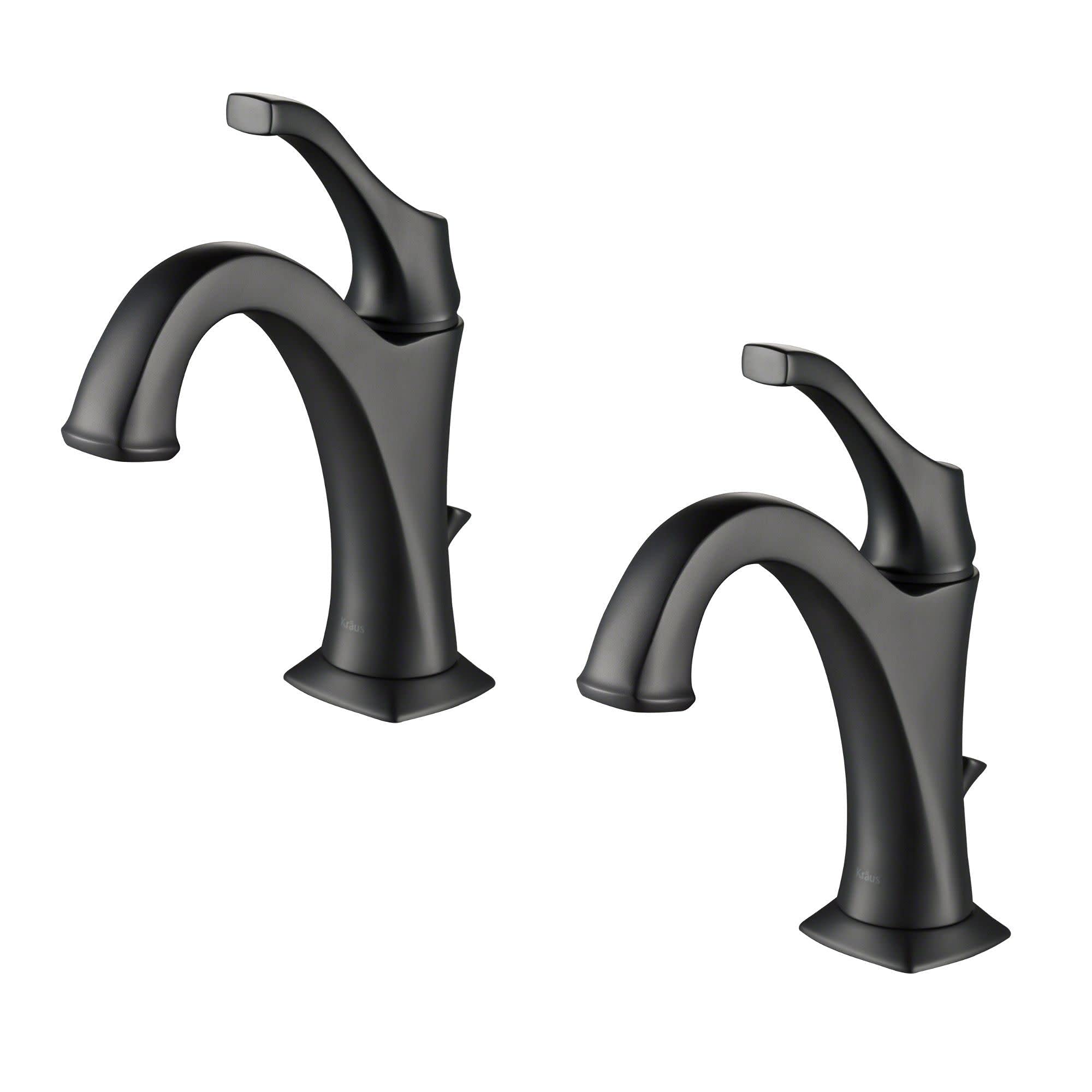 KRAUS KBF-1201MB Matte Black Single Handle Bathroom Sink Faucet with Lift Rod Drain & Deck Plate - 2 Pack Set for Modern Vanities & Powder Rooms