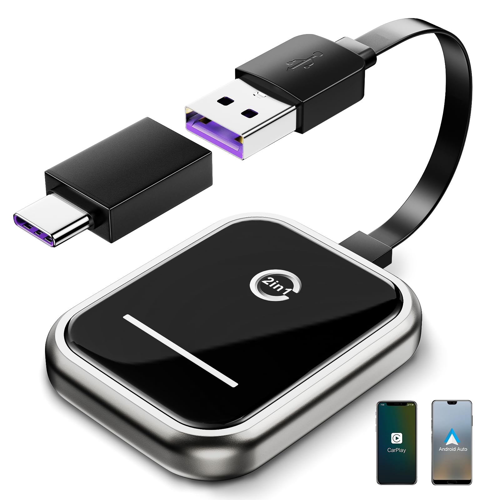 Wireless CarPlay Adapter for iPhone iOS 10+ & Android Auto Wireless Adapter for Android 11+ | 2-in-1 Wired to Wireless Converter | Compatible with 2016+ Cars with OEM Wired CarPlay/Android Auto | Perfect for Hands-Free Driving, Music Streaming & GPS Navigation