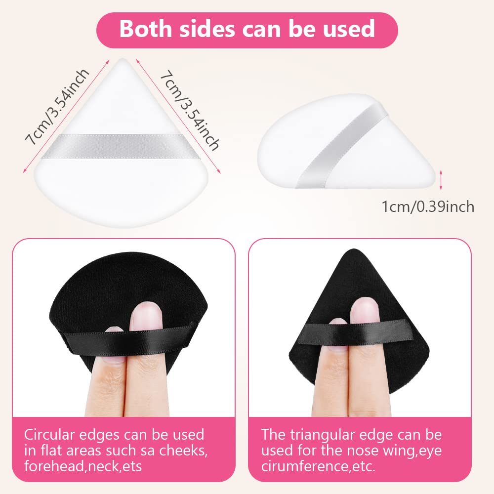 AUAUY 6-Piece Pure Cotton Soft Triangle Wedge Makeup Powder Puffs - Velour Cosmetic Sponge for Loose Powder, Mineral Powder & Body Powder (3 Black + 3 White) | Ideal for Flawless Foundation Application & On-the-Go Touchups