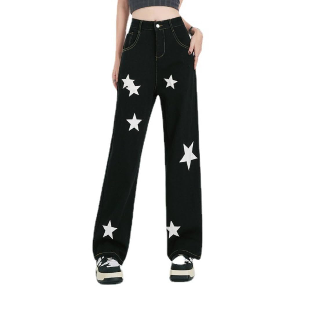 Y2K Baggy Jeans for Women - Vintage Star Jeans | High Waisted Loose Fit Denim Pants | Streetwear Fashion for Casual Outfits & Retro Style