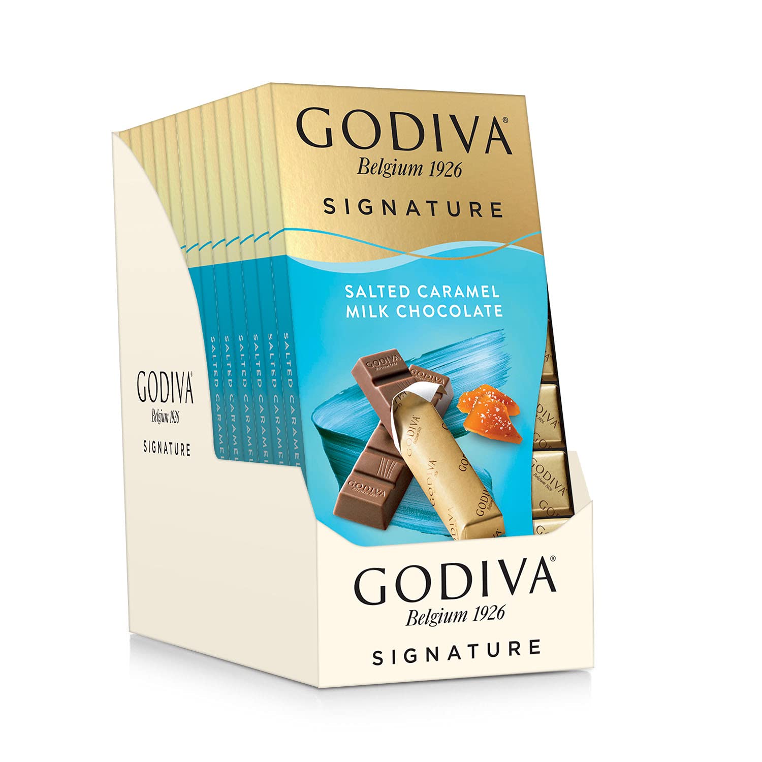 Godiva Signature Salted Caramel Milk Chocolate Mini Bars - 12 Count (8 Pieces Each, 90g Total) | Premium Gourmet Chocolate Gift for Holidays, Parties & Corporate Events
