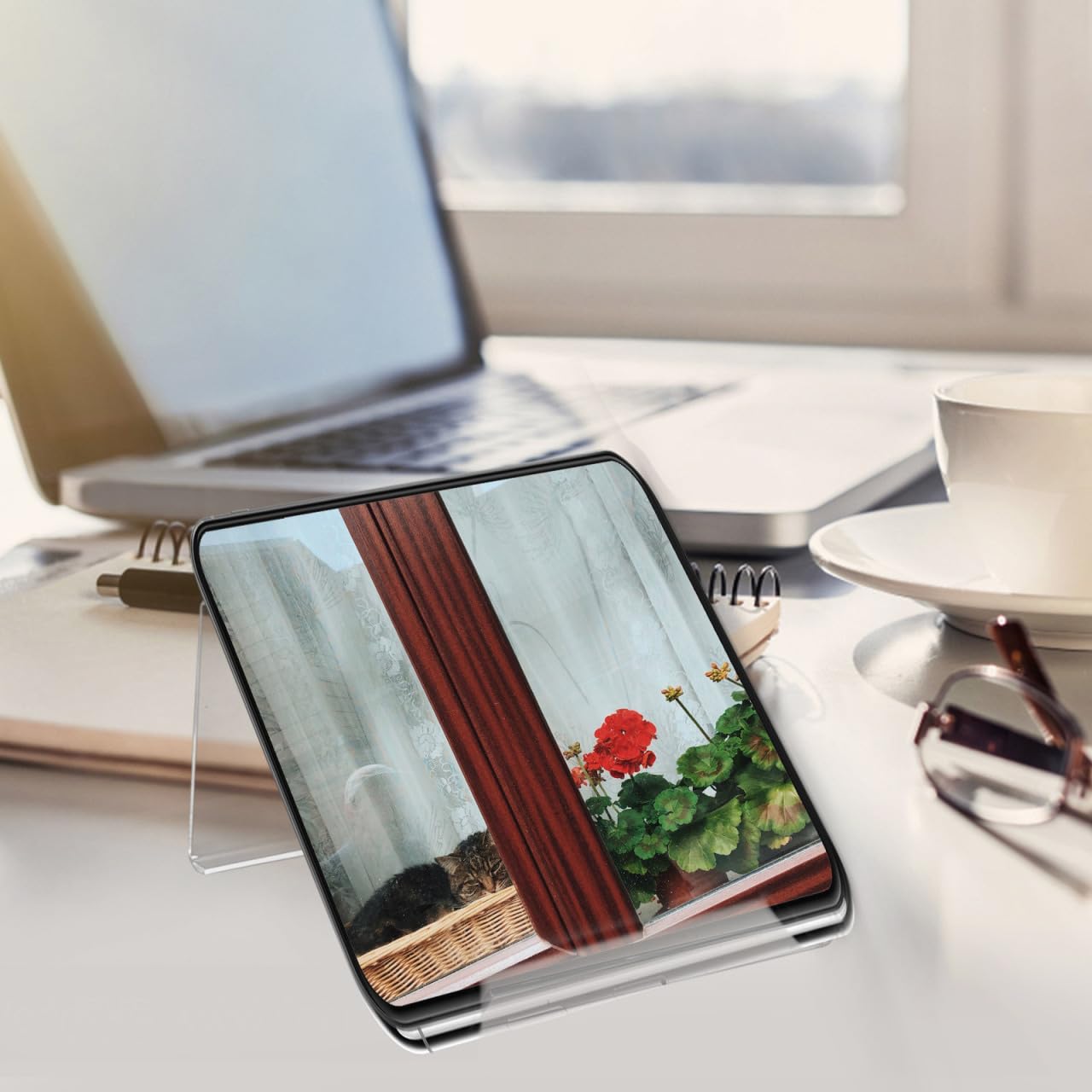 Acrylic Phone Stand Holder for iPhone, Android, Landline & Tablet - Adjustable Desktop Organizer for Office, Home, Kitchen, Bedroom (Perfect for Video Calls, Reading & Hands-Free Viewing)