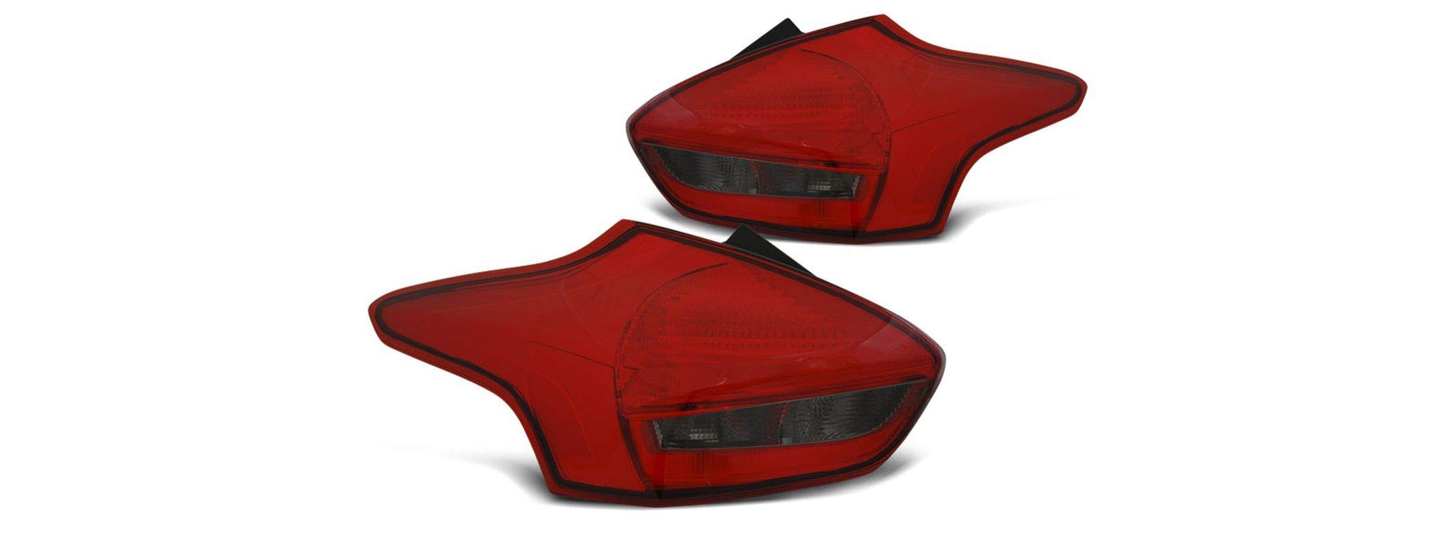 Ford Focus 3 Hatchback 2015-2018 LED Rear Tail Lights VR-791 - Red Smoke Lens Complete Pair (Driver & Passenger Side) - Direct Fit Replacement for Enhanced Visibility & Style
