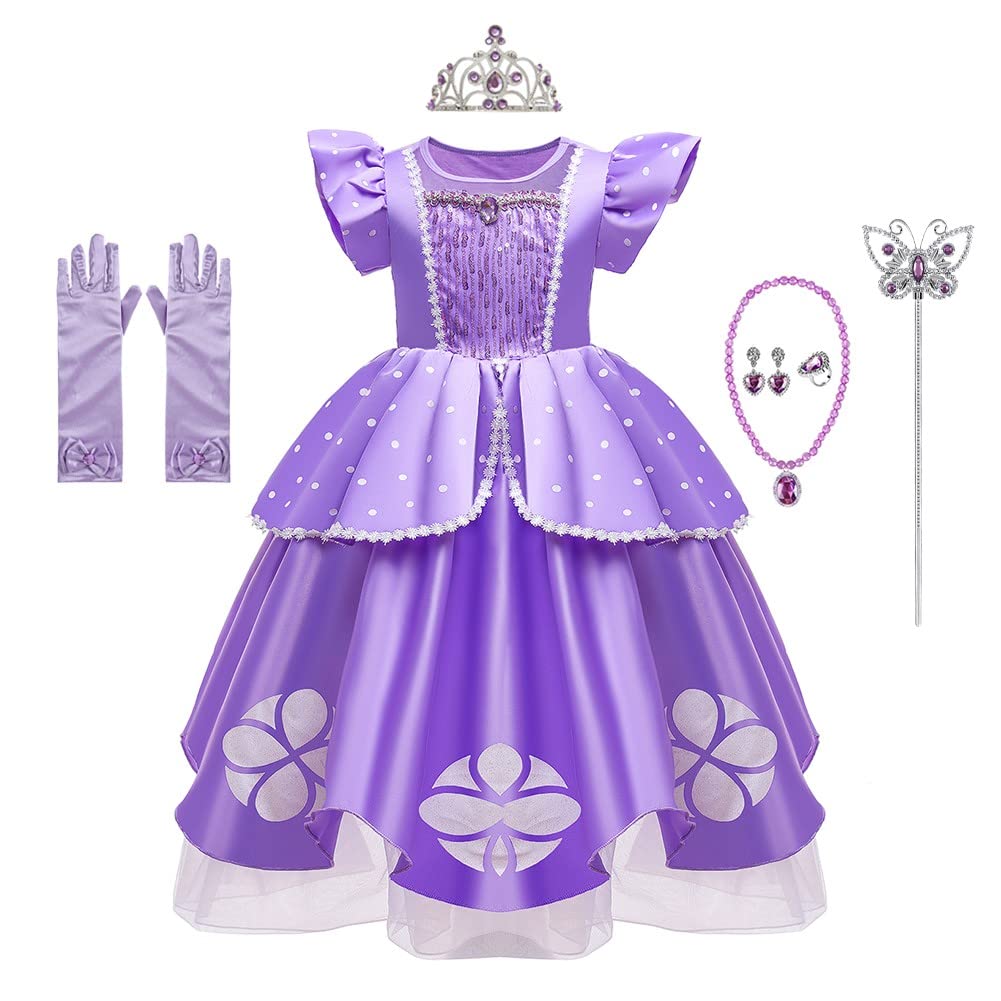 Girls Sofia Princess Birthday Dress - Rapunzel Halloween Costume & Christmas Party Gown with Accessories | Perfect for Pageants, Evening Parties & Dress-Up Play