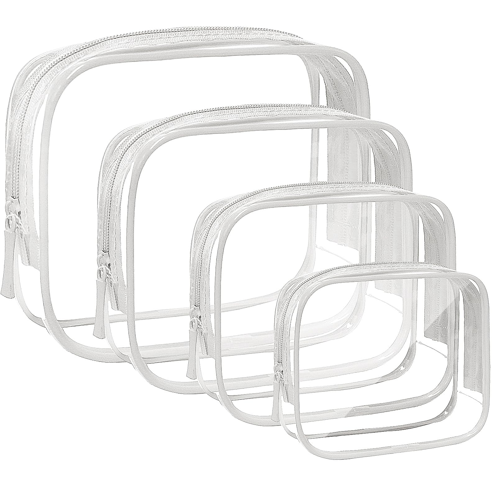 4 Pack Clear TSA Approved Makeup Bags - Waterproof Travel Toiletry Organizer for Cosmetics, Toiletries & Essentials - Perfect for Airplane Carry-On, Beach Trips & Daily Use
