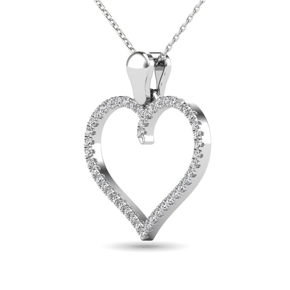 10K White Gold 1/6 CTW Diamond Heart Pendant Necklace for Women - Elegant Valentine's Day Gift & Anniversary Jewelry - Perfect for Romantic Occasions, Date Nights and Special Celebrations