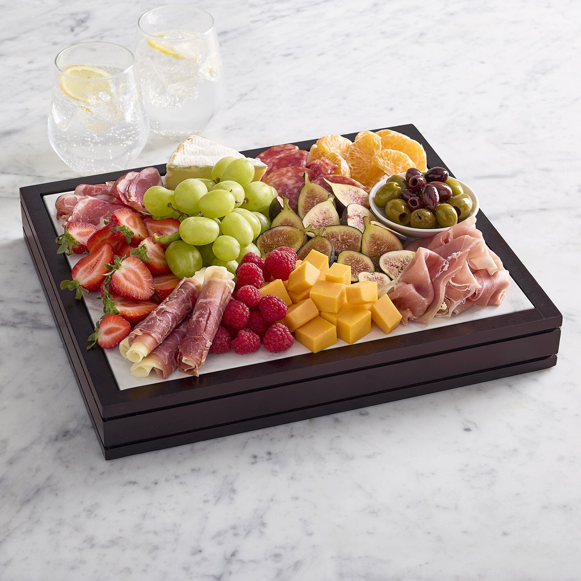 Chilled Serving Tray with Natural Wood Base - Perfect for Outdoor Parties, BBQ, and Summer Entertaining