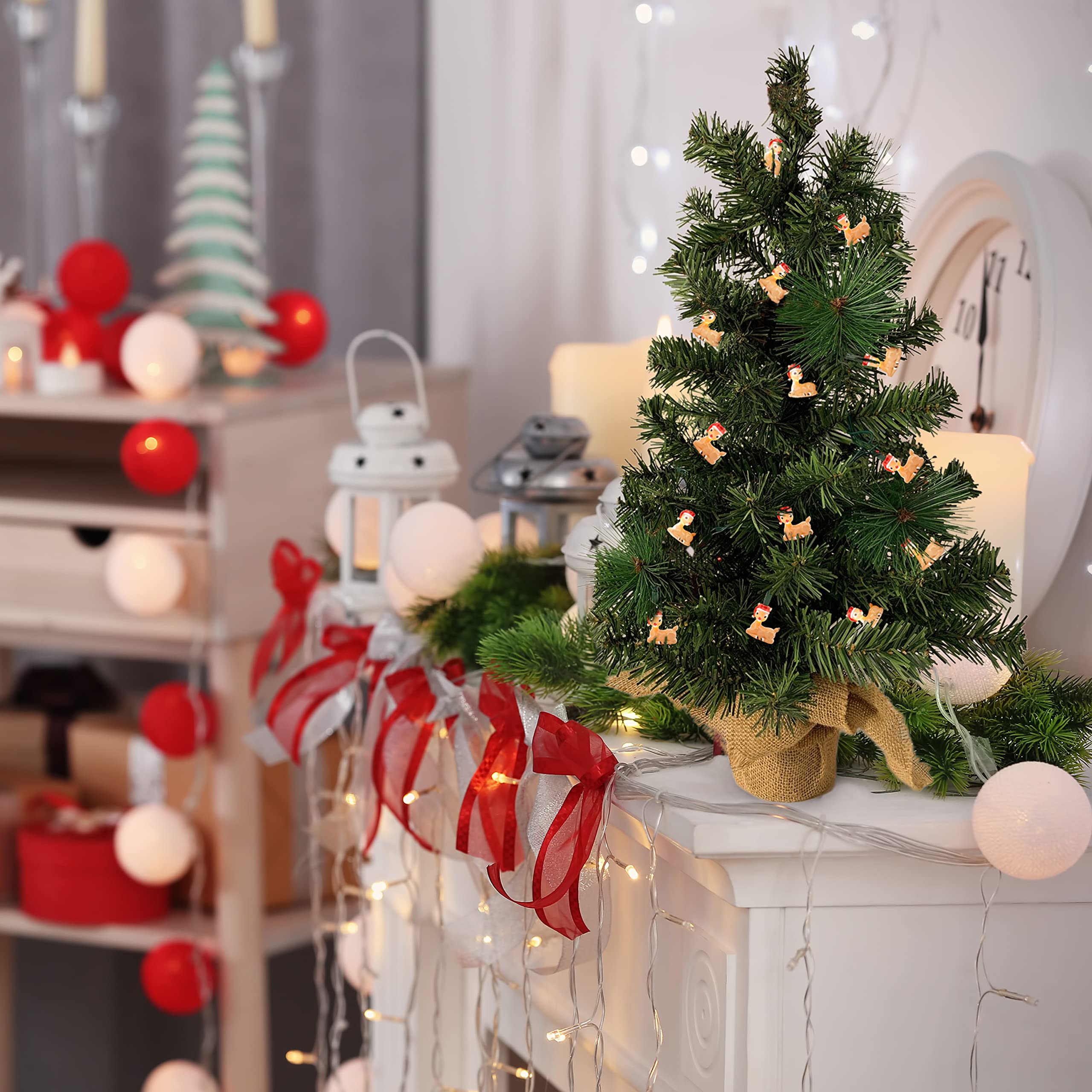 PRODUCTWORKS Rudolph in Santa Hat - 20 Count Battery Operated LED String Lights with On/Off, Twinkle & Timer Modes - Perfect for Christmas Tree Decorations, Holiday Parties & Indoor Festive Lighting