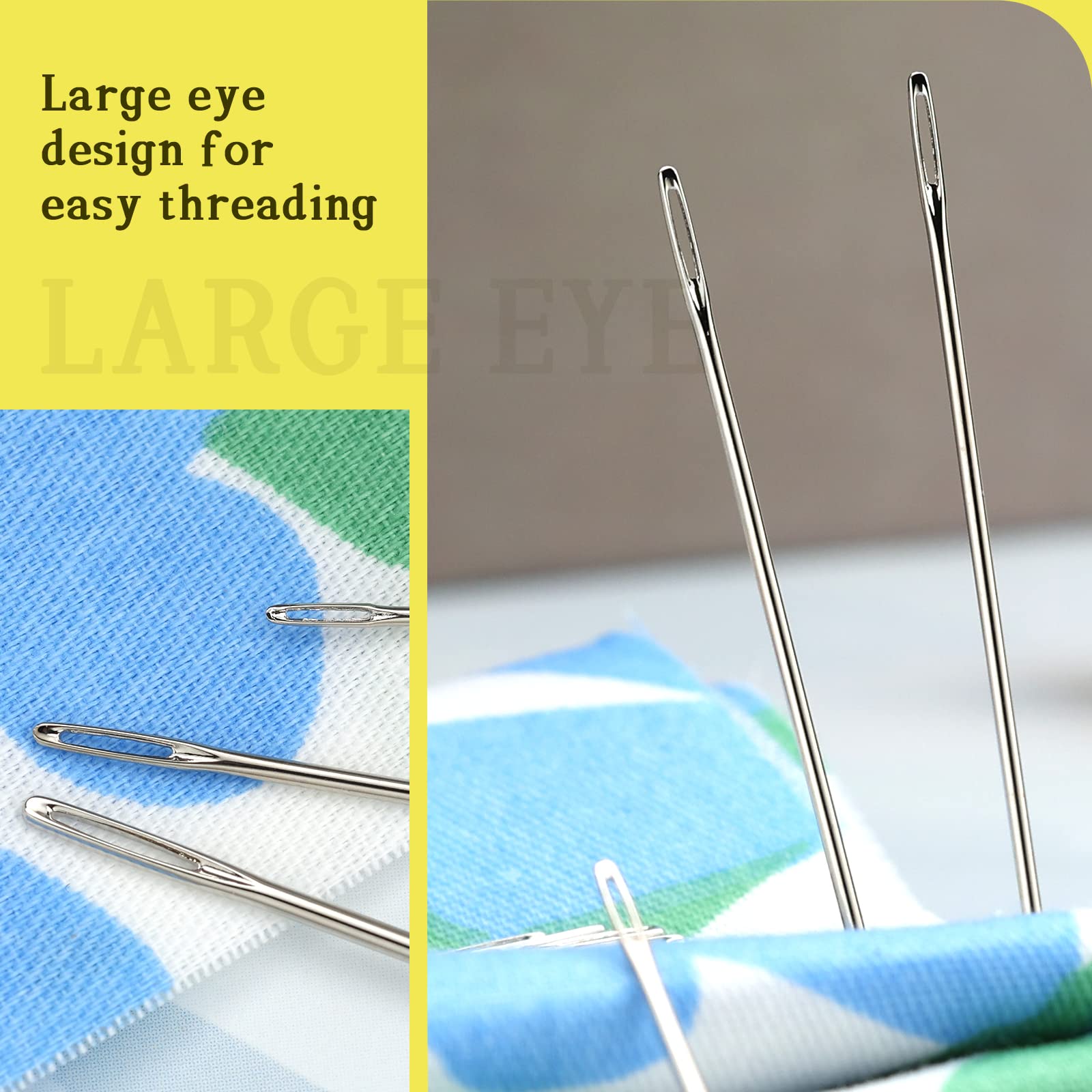 Large Eye Sewing Needles Set - 3 Sizes (30 Count) Premium Hand Stitching Needles with Clear Storage Tube for Embroidery, Quilting & Crafting Projects - Perfect for DIY Sewing, Fabric Repair & Needlework