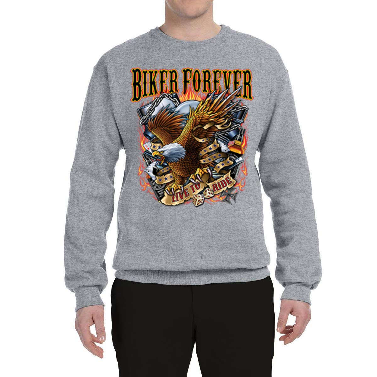 Wild Bobby Biker Forever American Eagle Graphic Sweatshirt - Unisex Crewneck Pullover for Motorcycle Enthusiasts - Perfect for Riding, Road Trips & Casual Wear