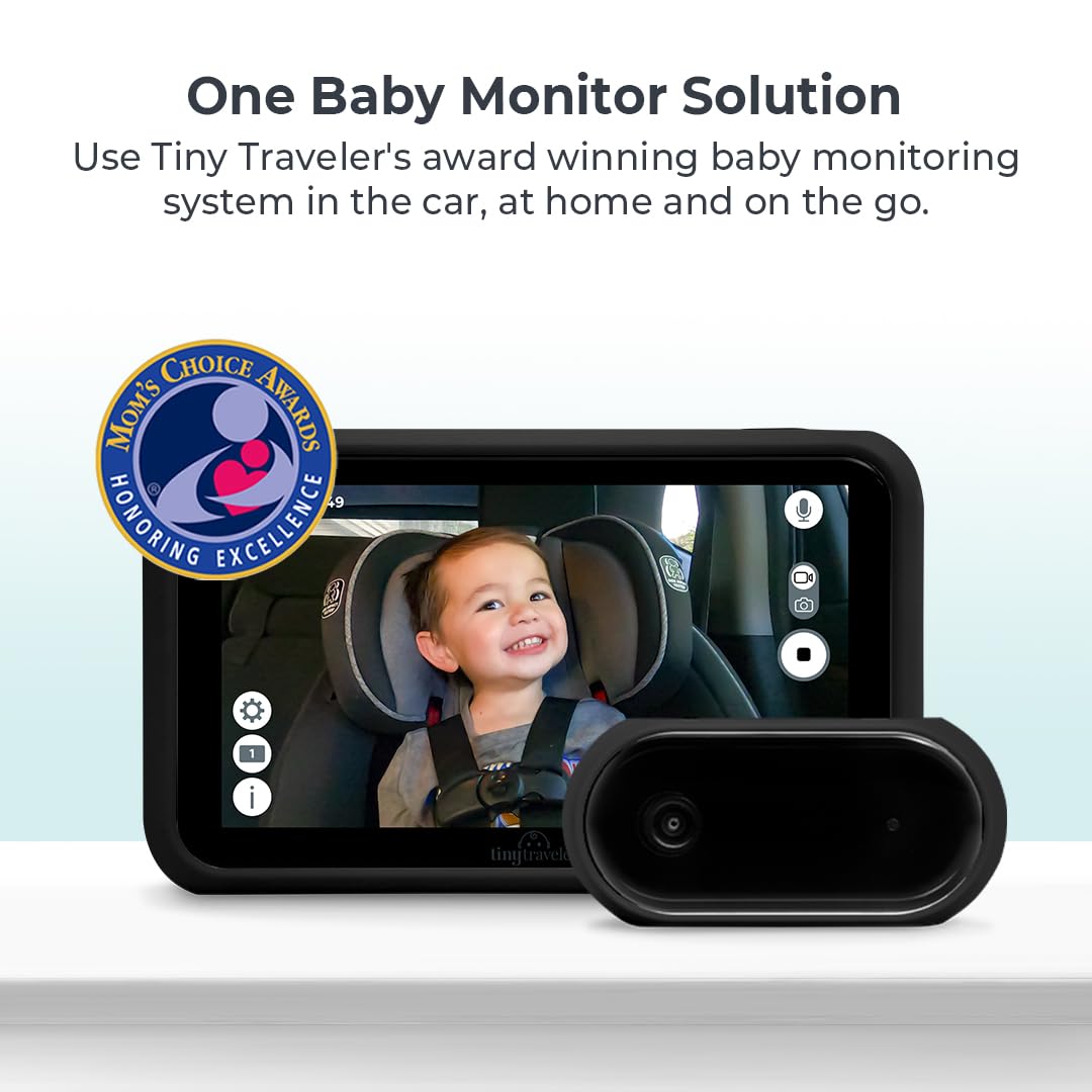 Tiny Traveler 5” HD Touch Screen Baby Car Monitor – Hackproof No WiFi Baby Camera for Car & Home – Rear-Facing Car Seat Monitor with Night Vision – Headrest/Clamp Mount – Baby Reminder Alert Black – Perfect for Road Trips & Nighttime Safety