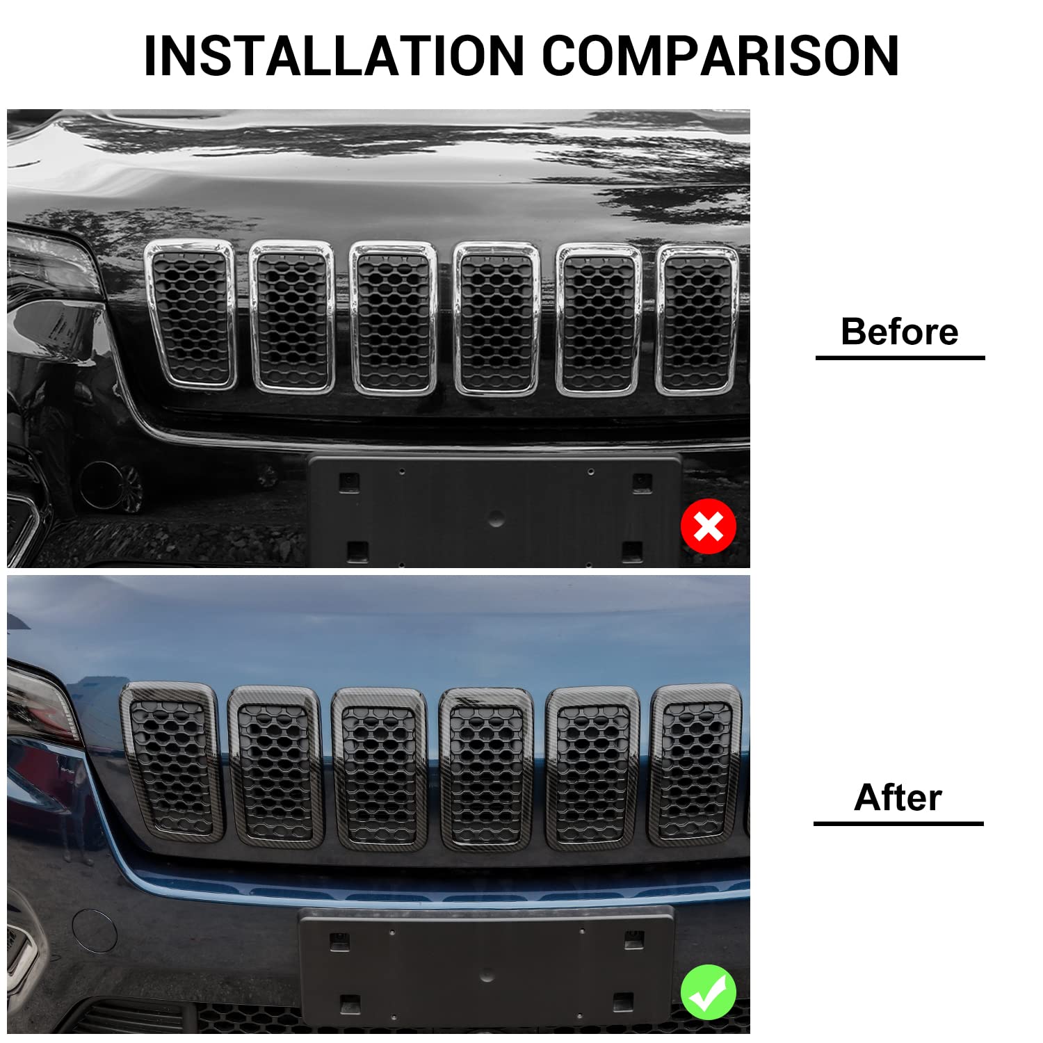 JeCar Grill Inserts for 2019-2023 Jeep Cherokee - Carbon Fiber Style Upgrade | Off-Road & Street Customization Accessories