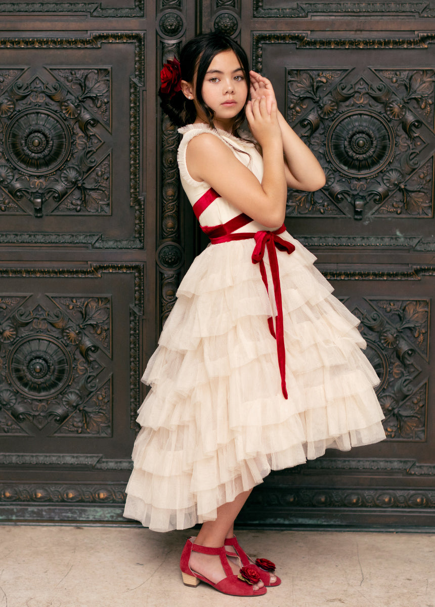 Geneva Petticoat Dress - Cream & Scarlet Vintage Style Swing Dress for Women | Perfect for Tea Parties, Weddings & Retro Fashion Events