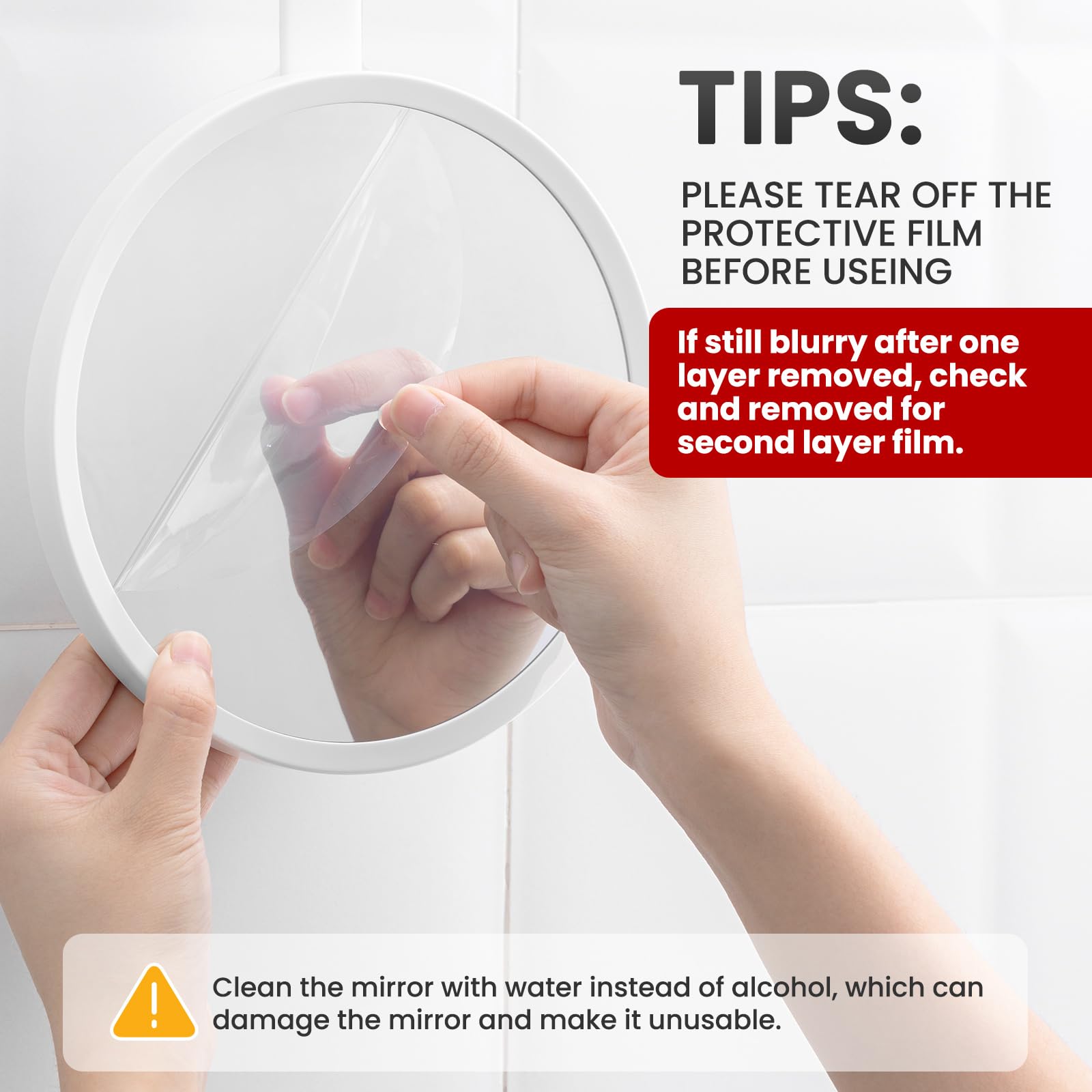 Fogless Shower Mirror for Shaving - Anti Fog Bathroom Mirror with Adjustable Suction Cup, Travel Friendly & Shatterproof - Perfect for Men & Women (White) | Ideal for Home, Travel, Camping & Gym Use