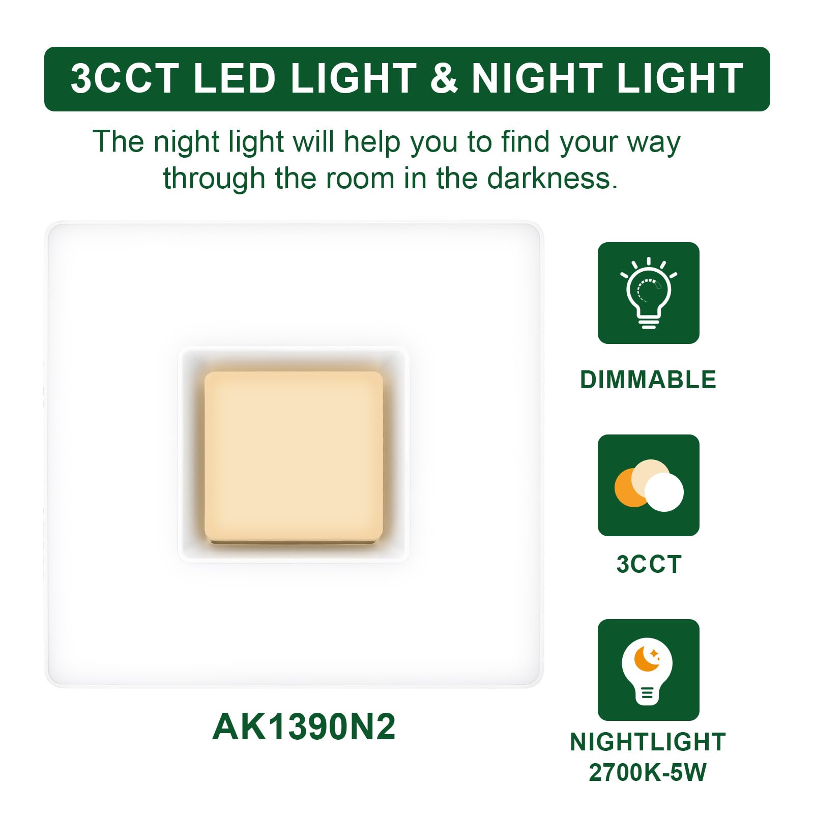 Akicon 90 CFM Bathroom Exhaust Fan with Dimmable LED Light & Night Light - 1.5 Sones Quiet Ventilation, 15W 3CCT Ceiling Fan Light Combo for Home Bathroom (Square, Black) - Perfect for Moisture Control & Air Circulation in Bathrooms, Laundry Rooms & Small Spaces