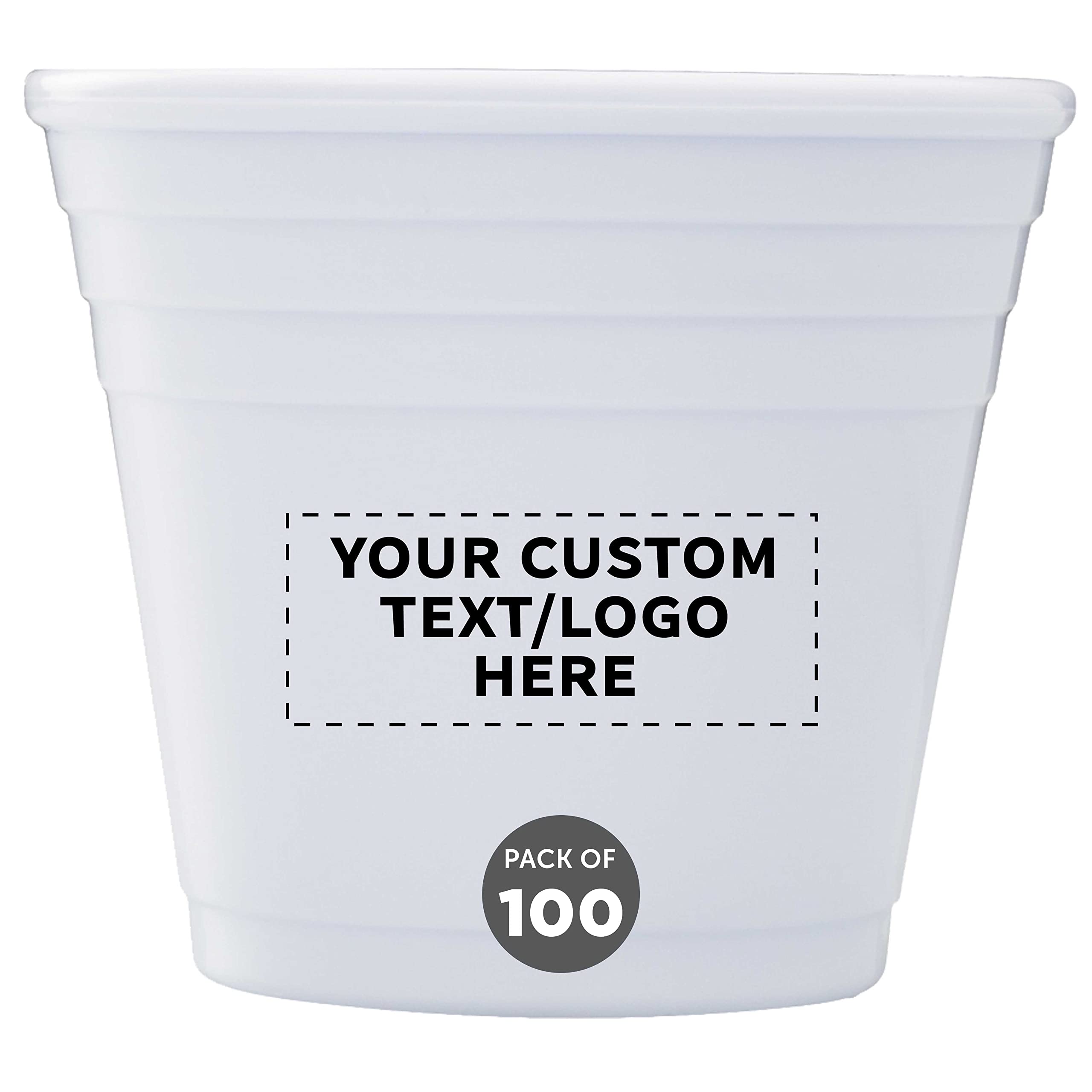 Custom 2 oz Plastic Shot Glasses Bulk Pack of 100 - Personalized Party Cups for Birthdays, Weddings & Events - Durable White Drinking Glasses for Indoor/Outdoor Use - Perfect for Bars, Tailgates & Celebrations