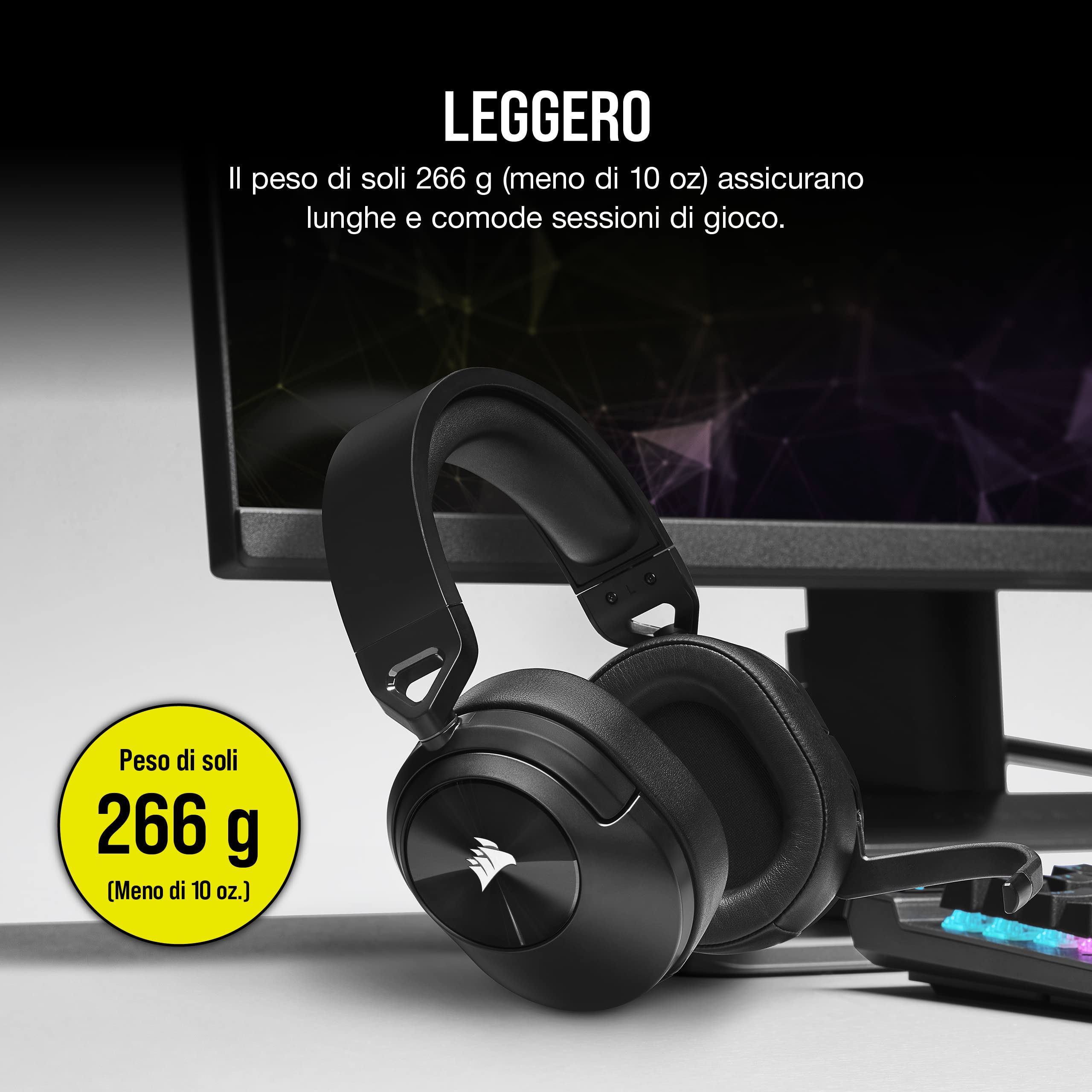 CORSAIR HS55 WIRELESS CORE Lightweight Gaming Headset - Omnidirectional Microphone - Neodymium Drivers - 50ft Wireless Range - iCUE Compatible - for PC, PS5, PS4, Nintendo Switch - Carbon Finish - Perfect for Competitive Gaming & Home Entertainment