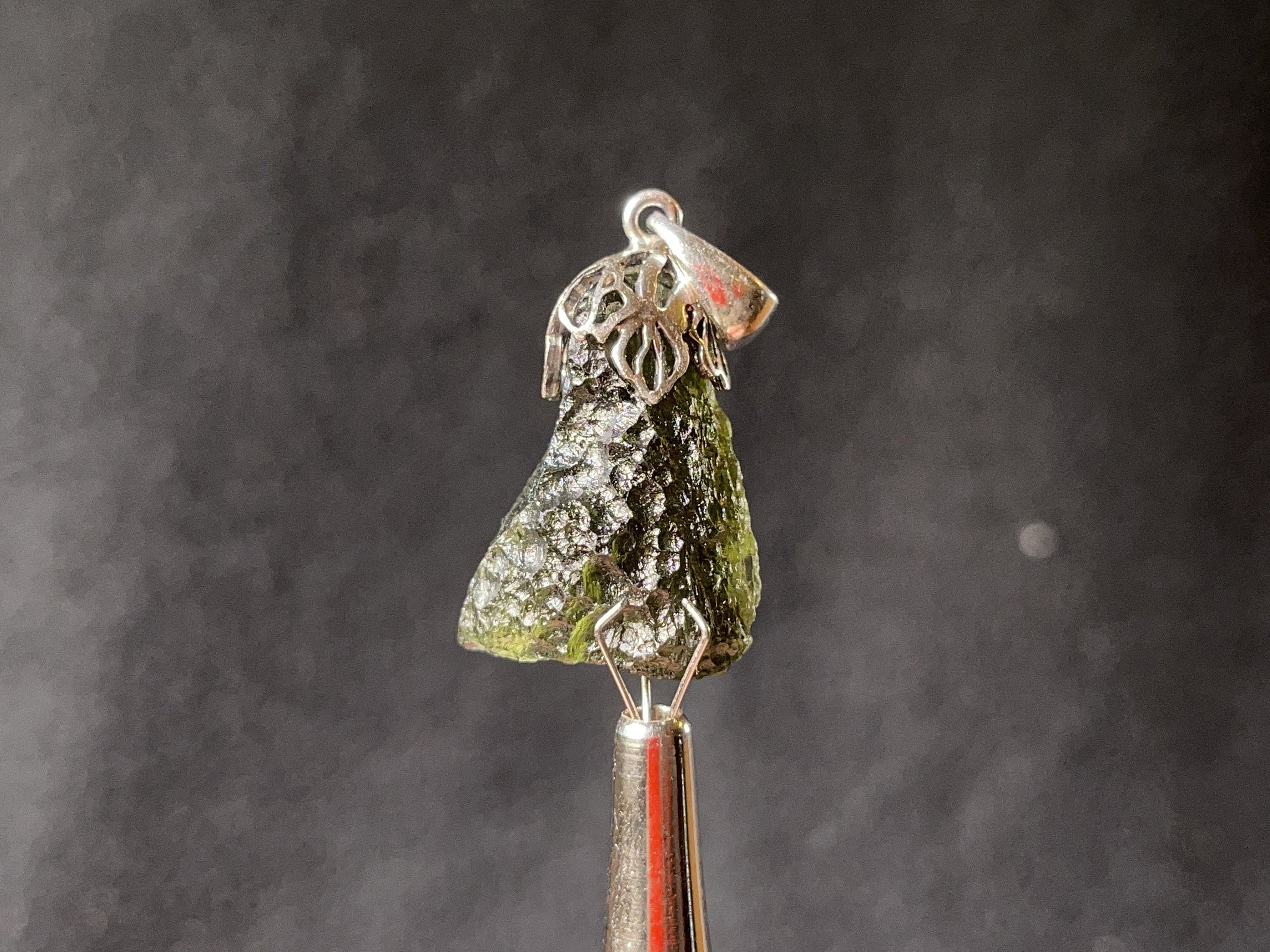 Genuine Moldavite Pendant Necklace in Sterling Silver with Leaf Bail - Authentic Moldavite Jewelry for Spiritual Healing & Energy Work - Perfect for Meditation, Chakra Balancing & Crystal Therapy