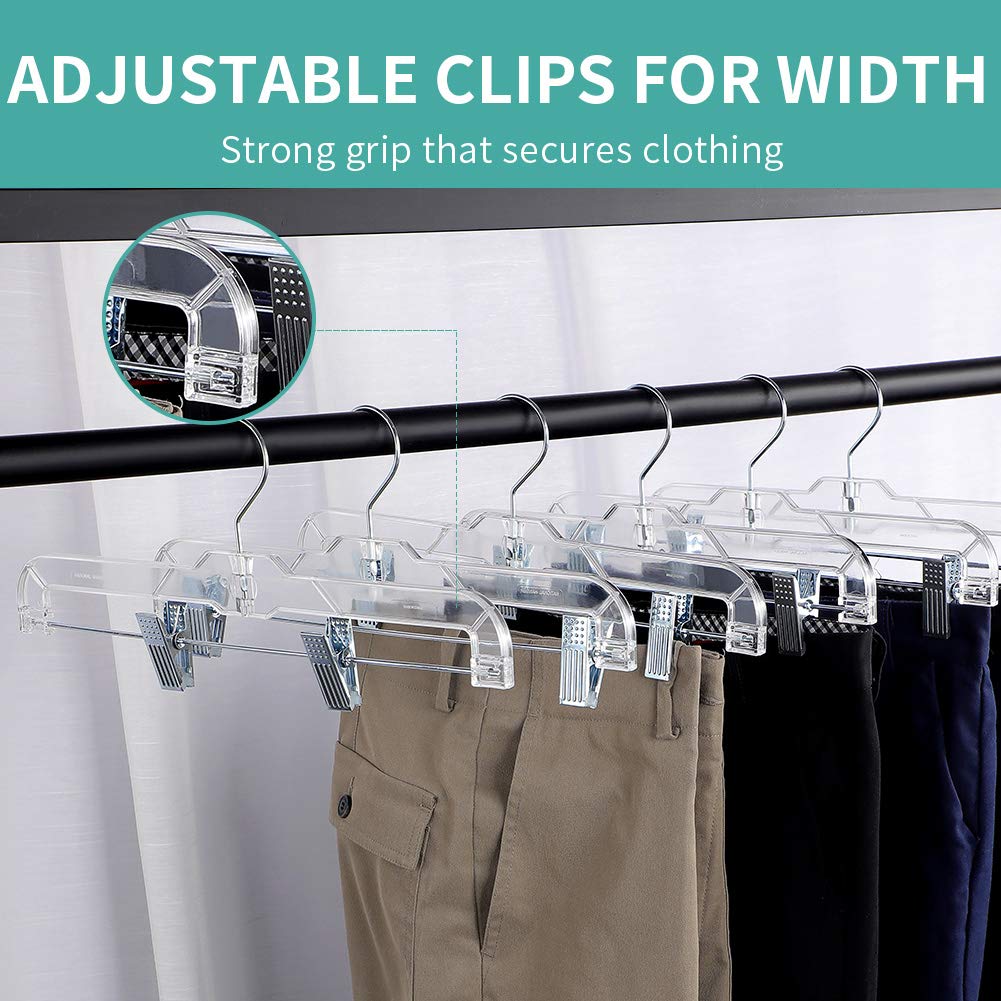 20 Pack Clear Acrylic Kids Hangers with Metal Clips - Heavy Duty 11 Inch Plastic Pants Hangers for Skirts, Trousers, Swimsuits - Perfect for Children's Closet Organization & Teen Wardrobe Storage