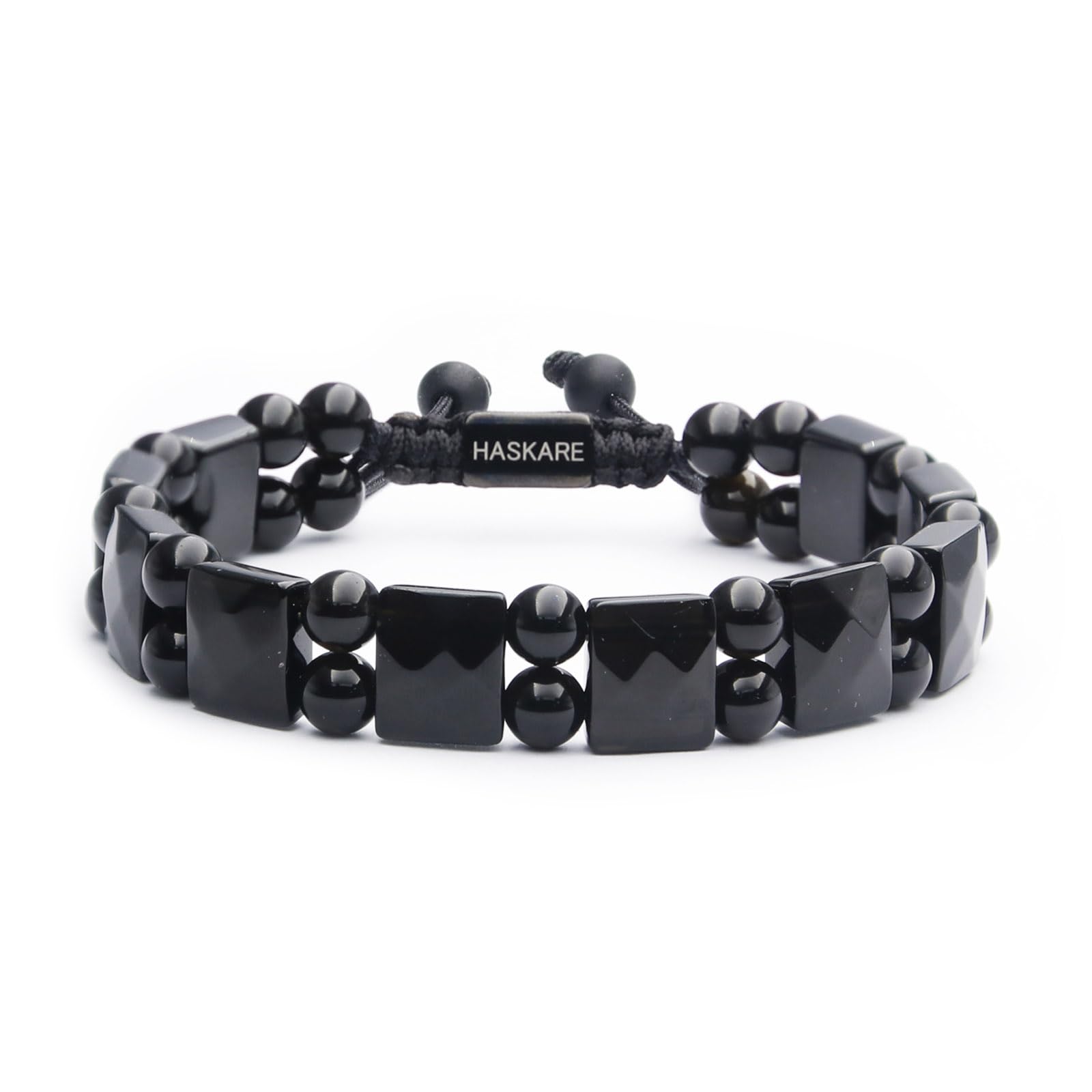 HASKARE Black Obsidian Bracelet for Men - Natural Healing Stone Beaded Bracelet for Anxiety Relief, Positive Energy & Protection - Handmade Gift for Husband, Father, Boyfriend - Perfect for Meditation, Yoga & Daily Wear