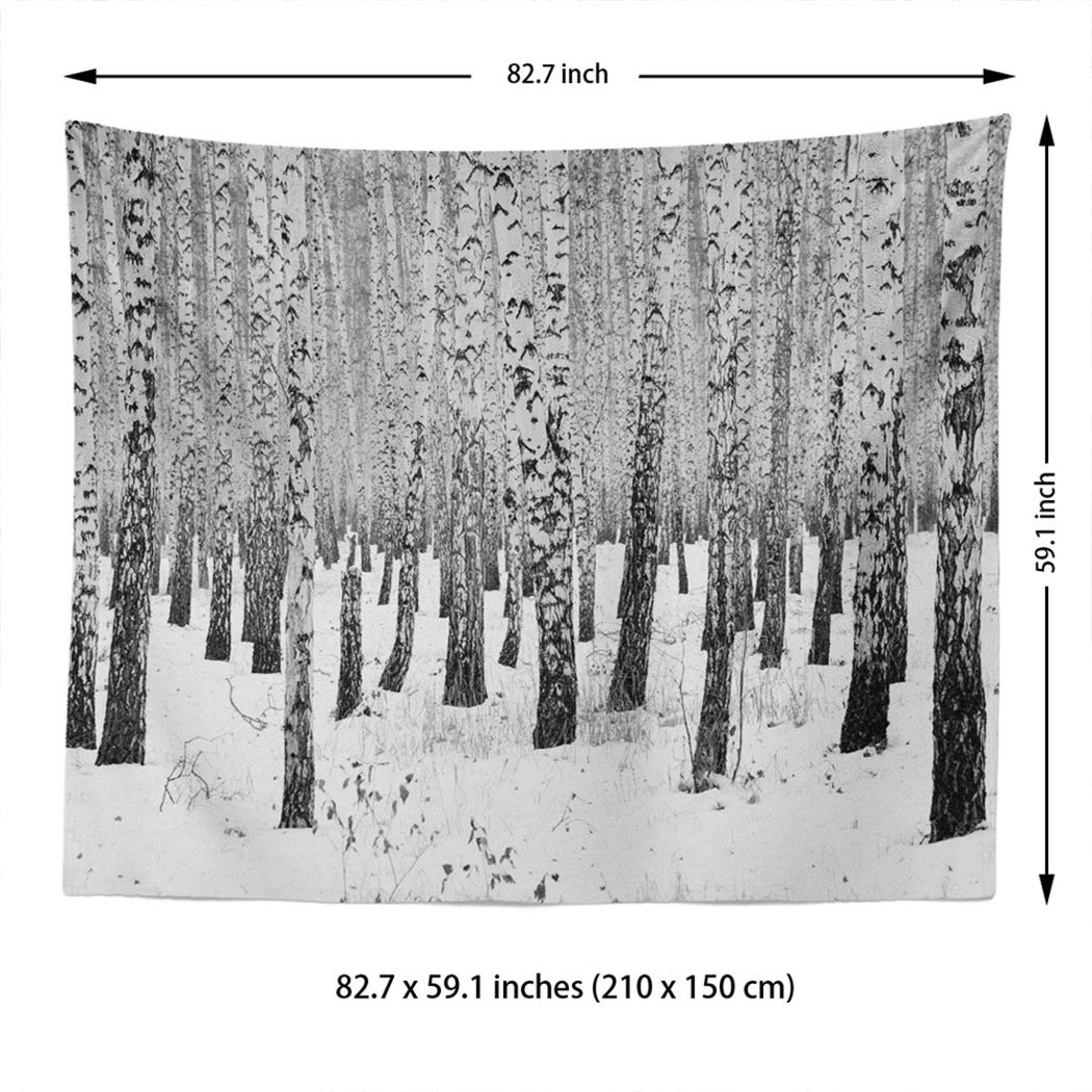 Black and White Birch Forest Winter Landscape Tapestry - 82.7x59.1 Inch Wall Art for Living Room, Bedroom & Dorm Decor | Nature-Inspired Home Decoration for Cozy Winter Ambiance