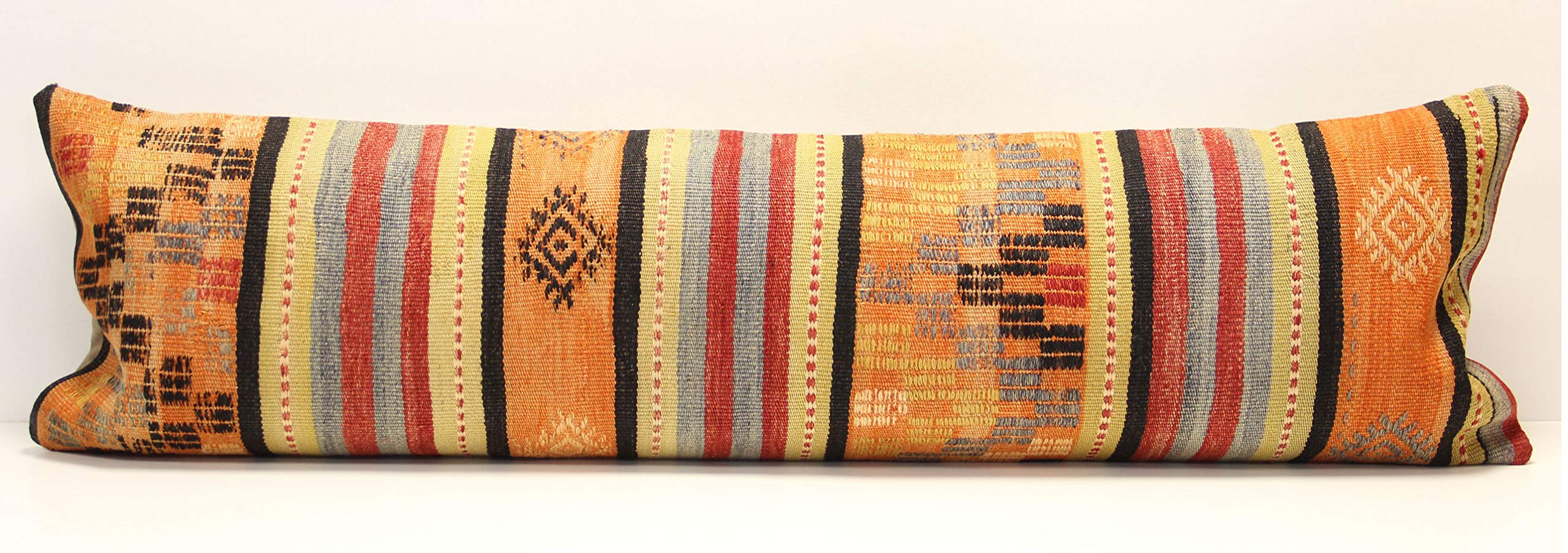 King Size Kilim Pillow Cover 14x47 Inch - Boho Chevron Lumbar Throw Pillow Case for Couch, Bed, Sofa - Twin Extra Long Decorative Housewarming Gift