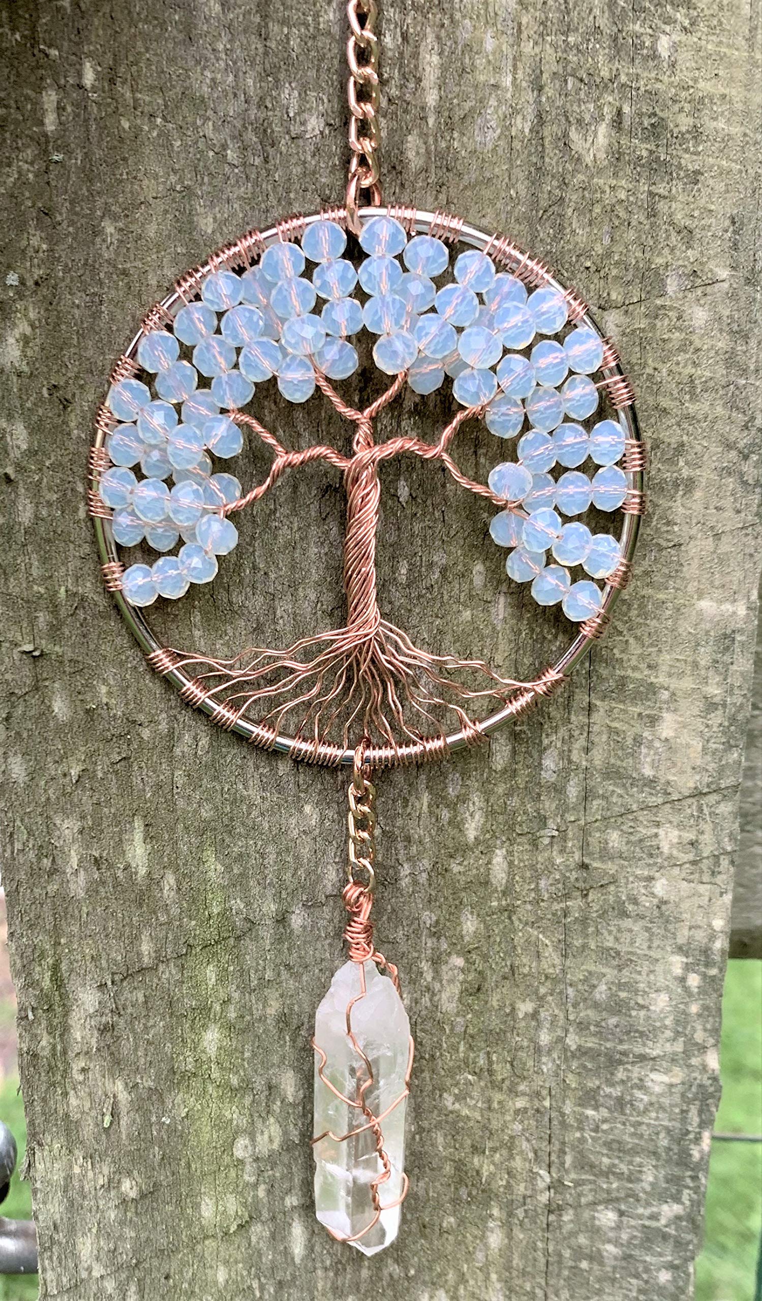 Crystal Tree of Life Sun Catcher - Moonstone & Quartz Window Ornament with Wire Wrapped Prism | Spiritual Home Decor for Living Room, Bedroom & Office | Gifts for Yoga & Meditation Lovers