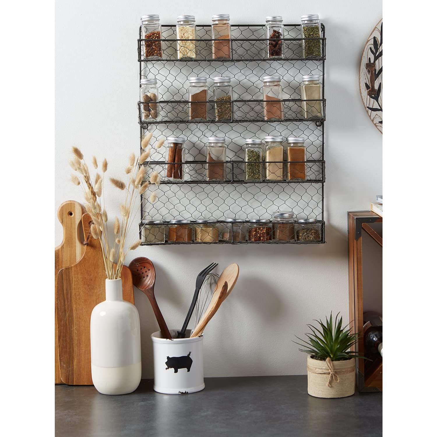 Vintage Farmhouse Spice Rack Organizer - 4 Tier Rustic Metal Pantry Shelf (17