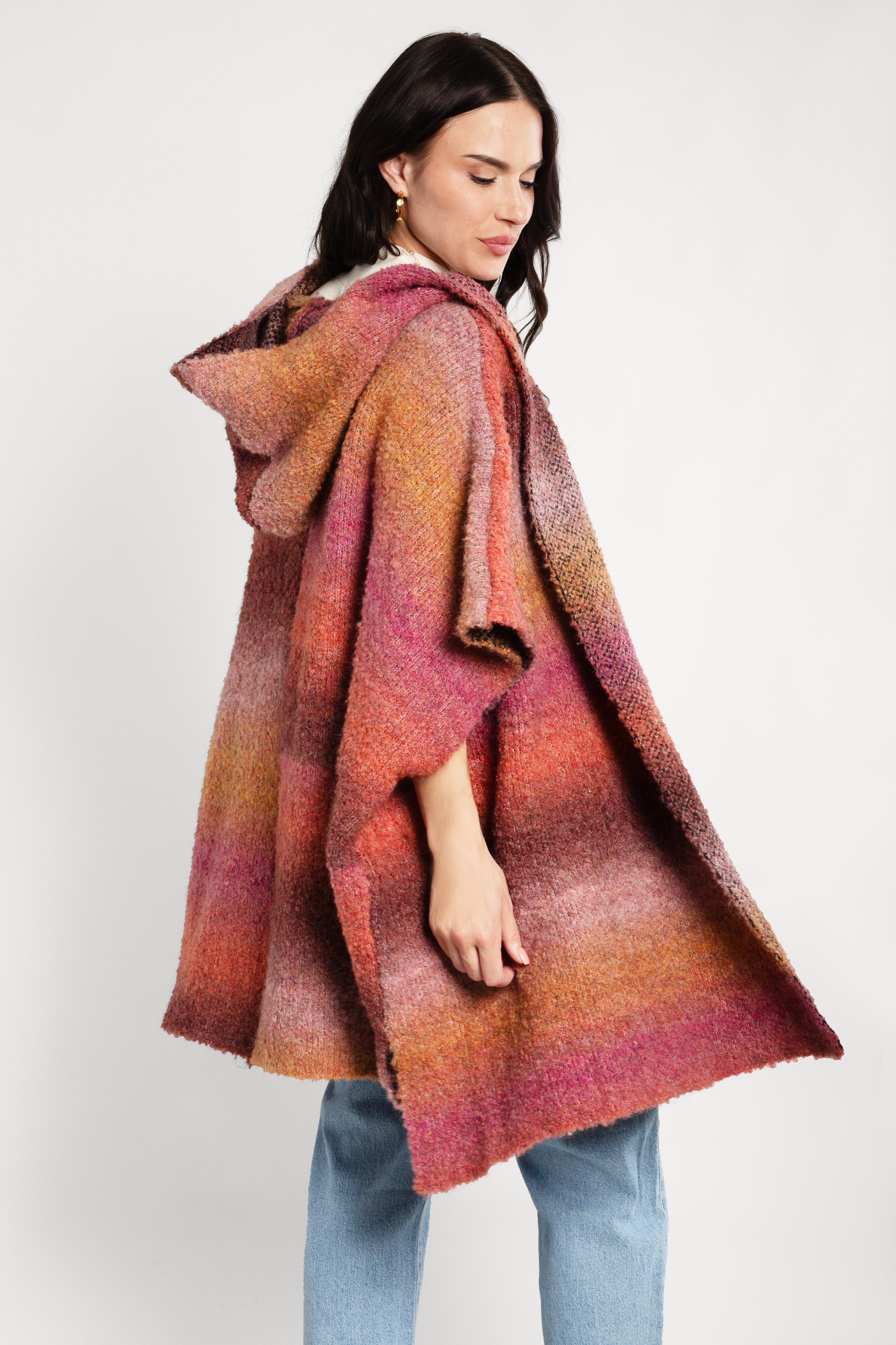 Stylish Hooded Kimono with Multicolor Gradient - Perfect for Loungewear, Yoga, and Beach Cover-Up